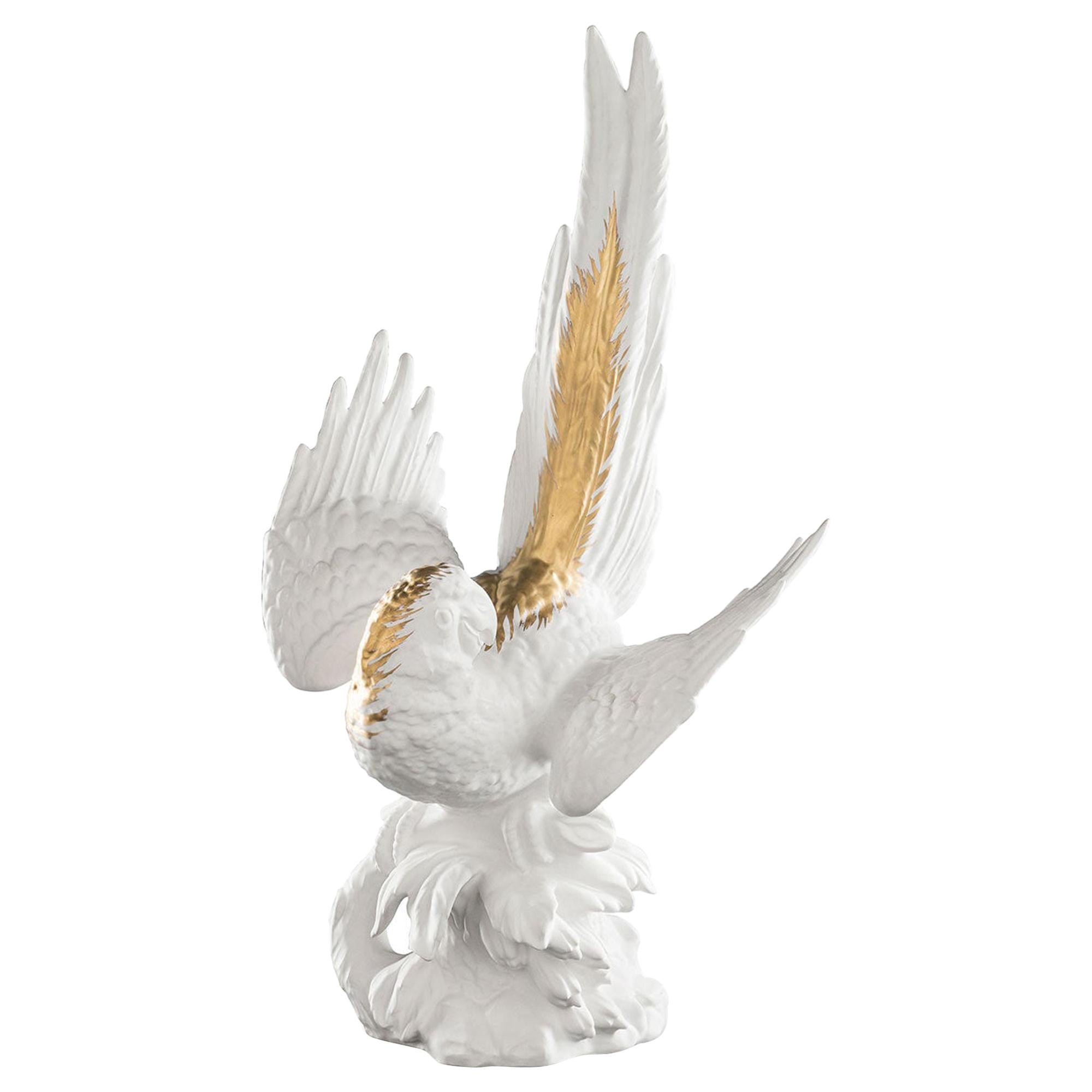 Papagena in Ceramic, White with Gold 24-Karat Feather, Italy
