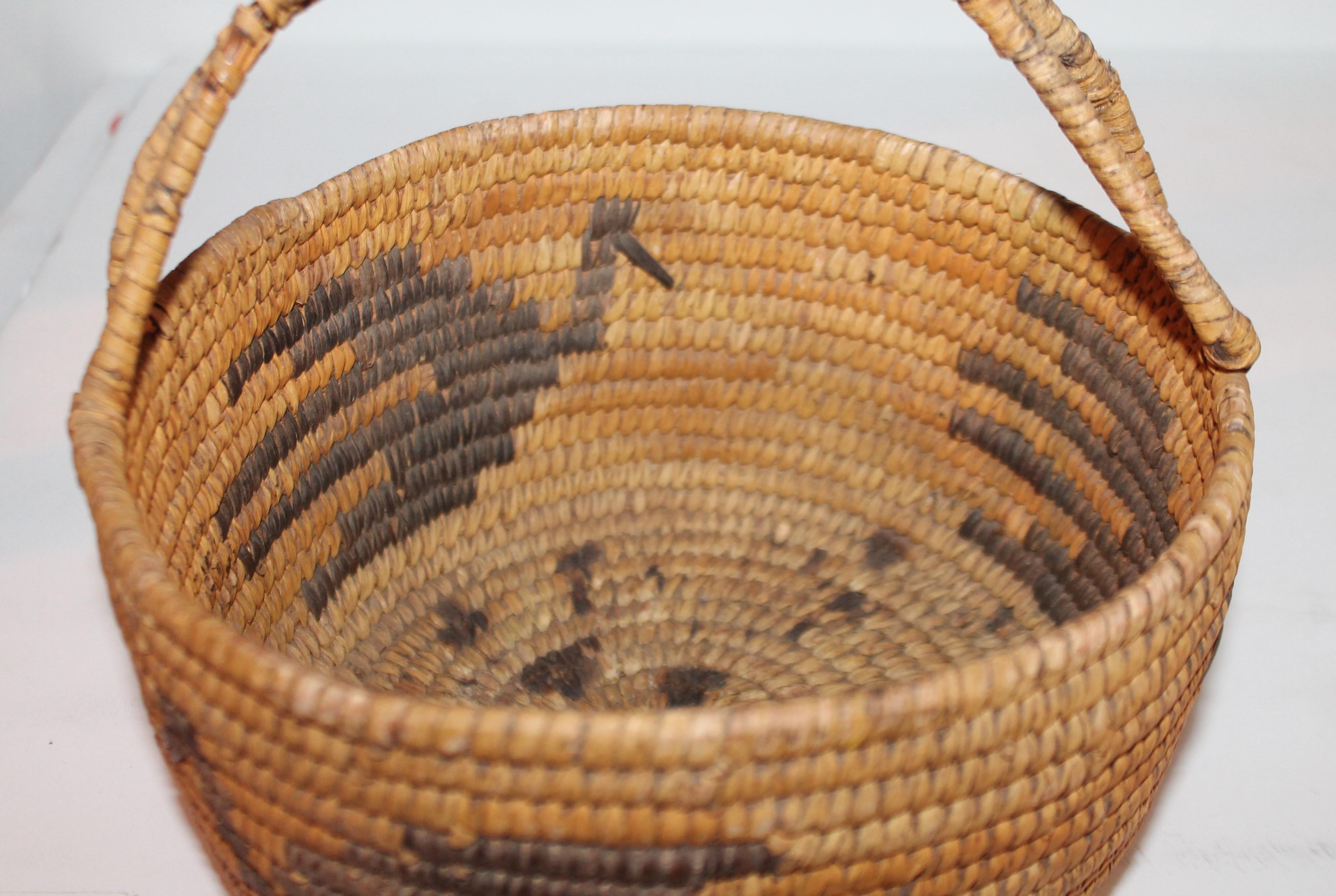 Hand-Crafted Papago American Indian Handled Basket