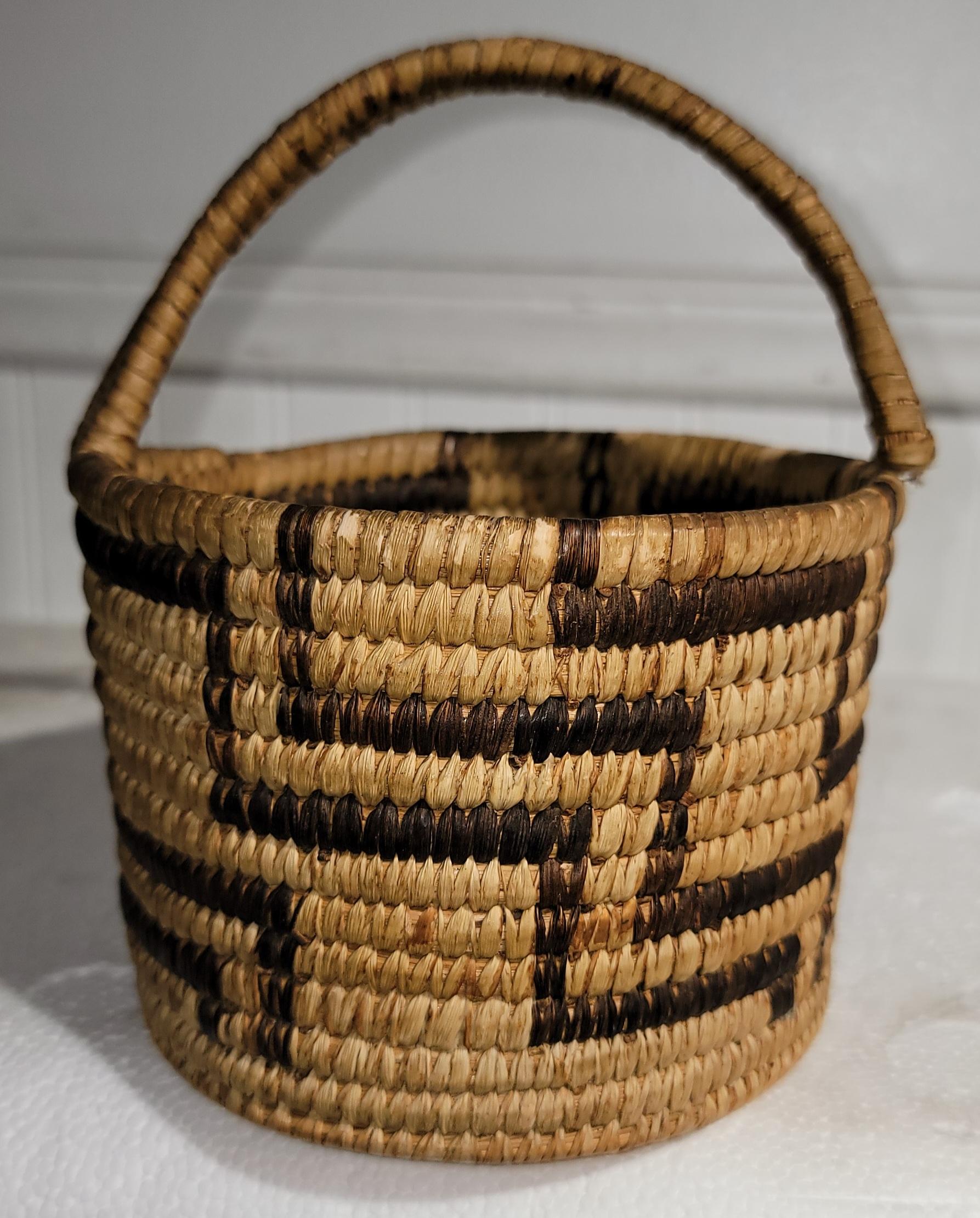 American Papago Indian Basket W/ Handle For Sale