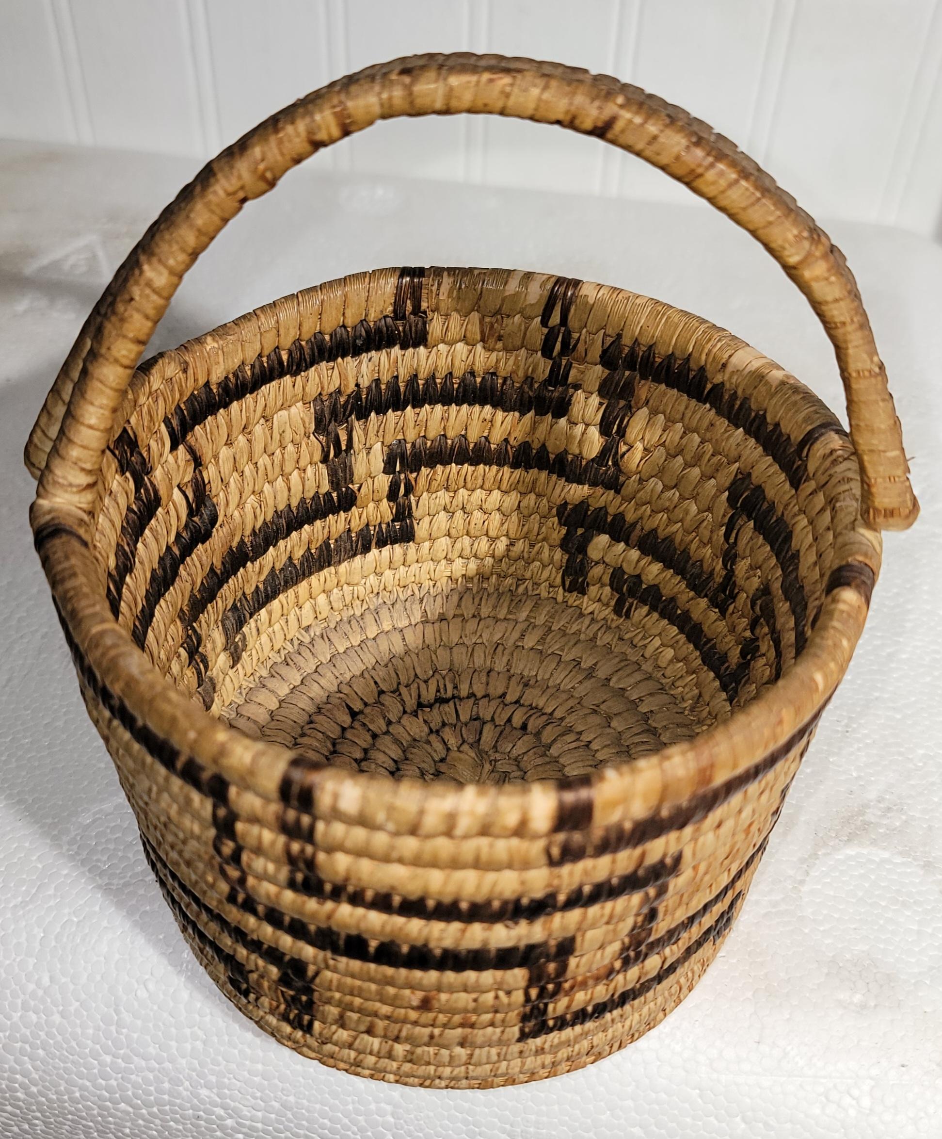 Hand-Crafted Papago Indian Basket W/ Handle For Sale