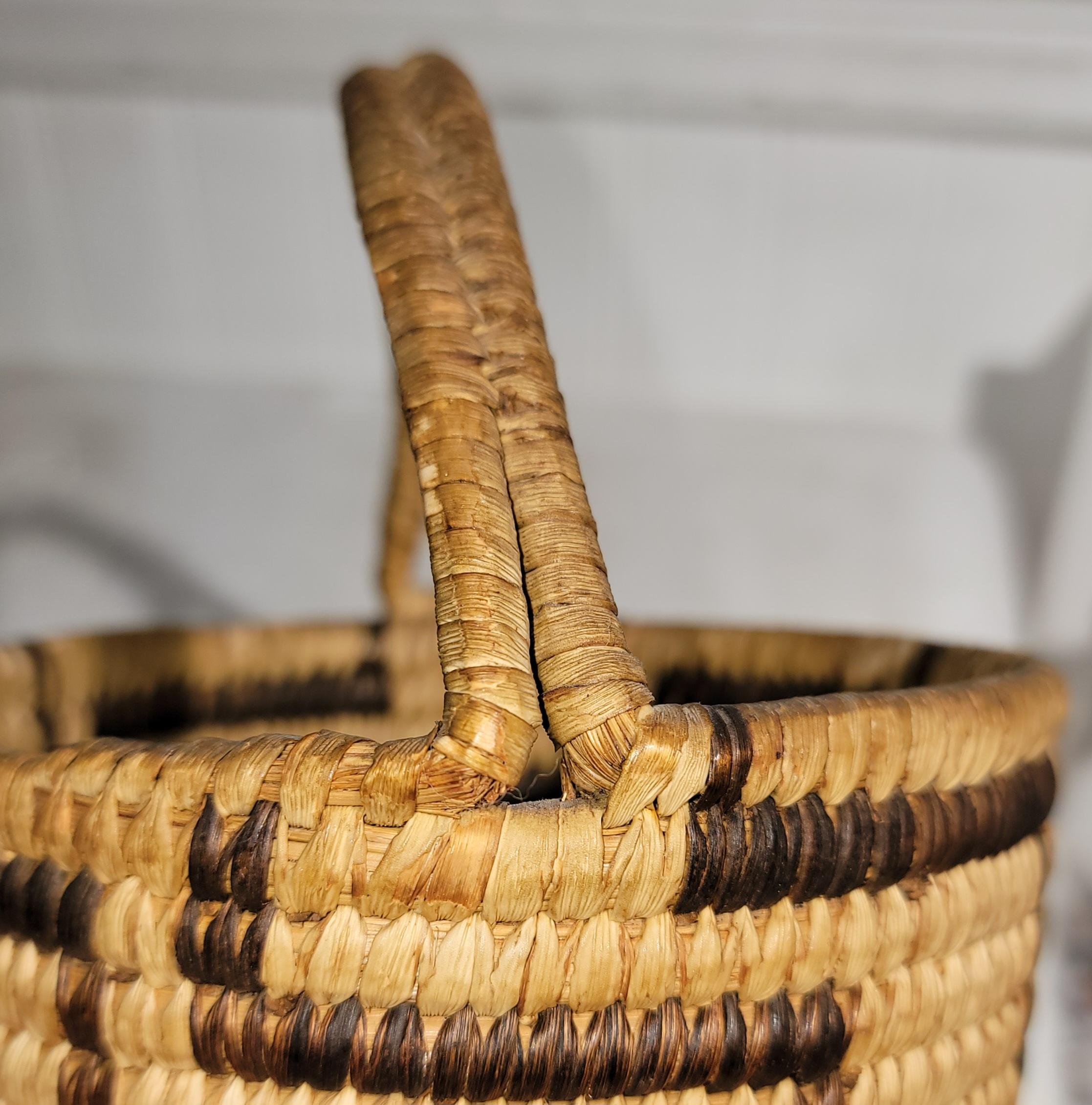 Hemp Papago Indian Basket W/ Handle For Sale