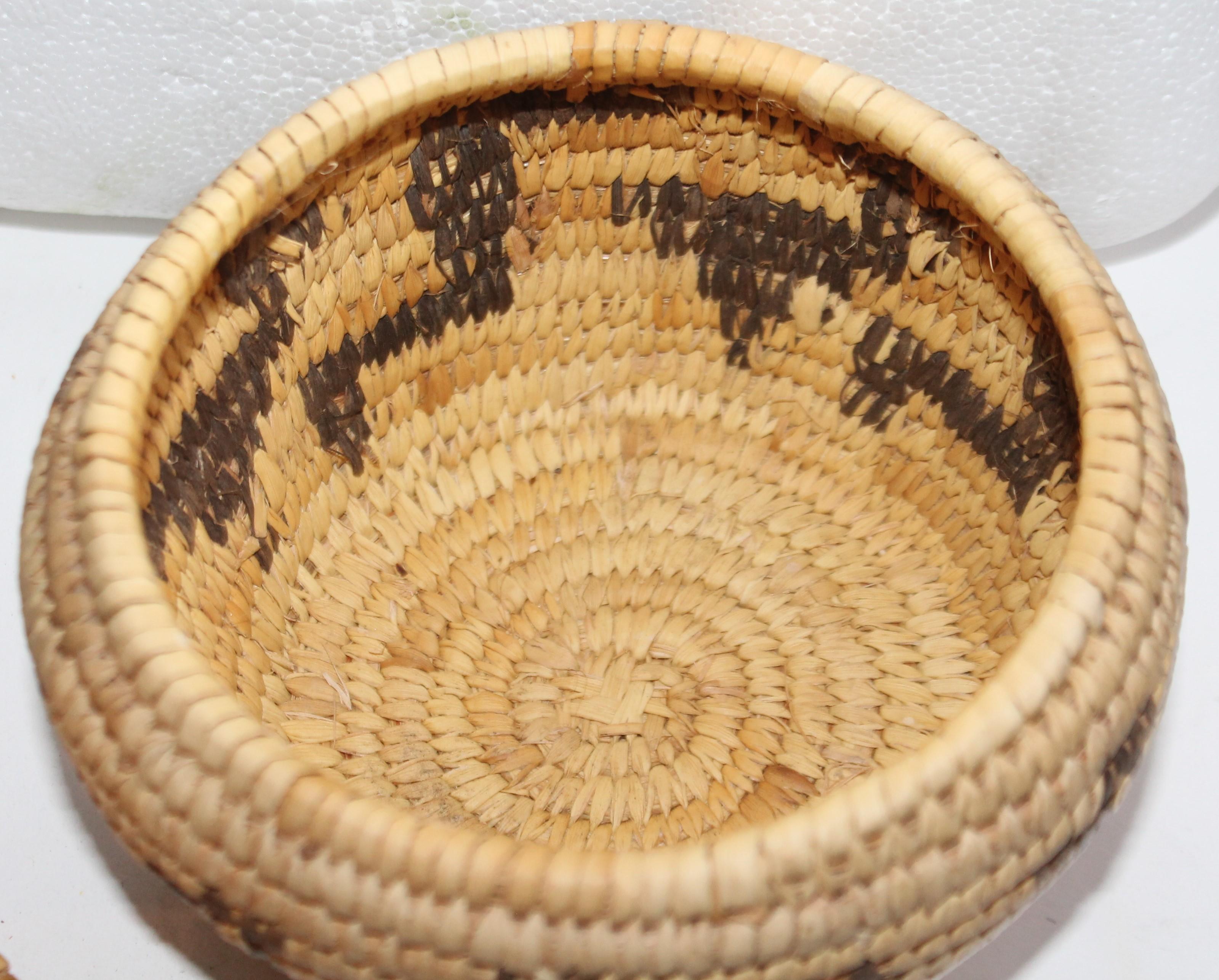 Hand-Crafted Papago Indian Lidded Basket