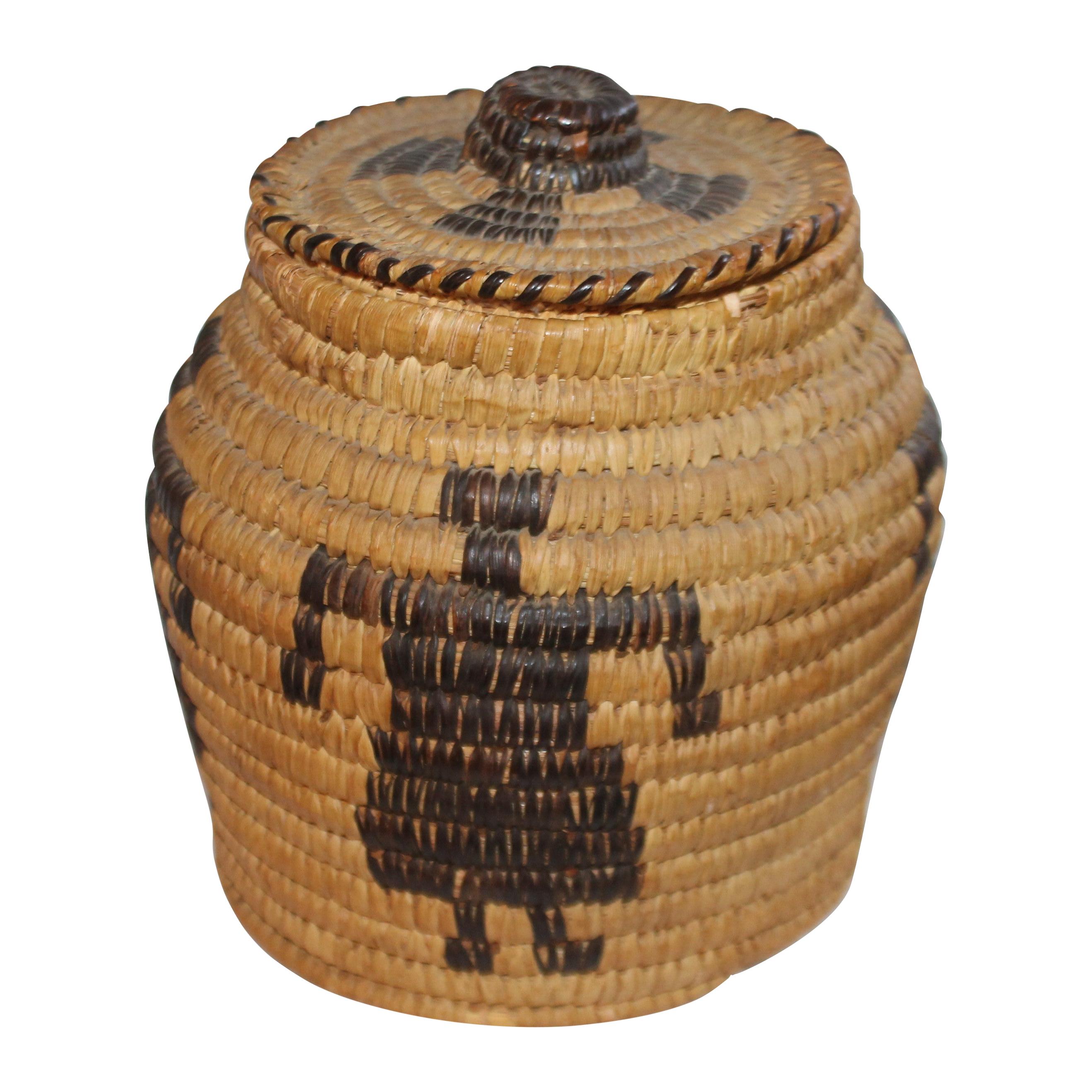 Papago Indian Pictorial Lidded Basket