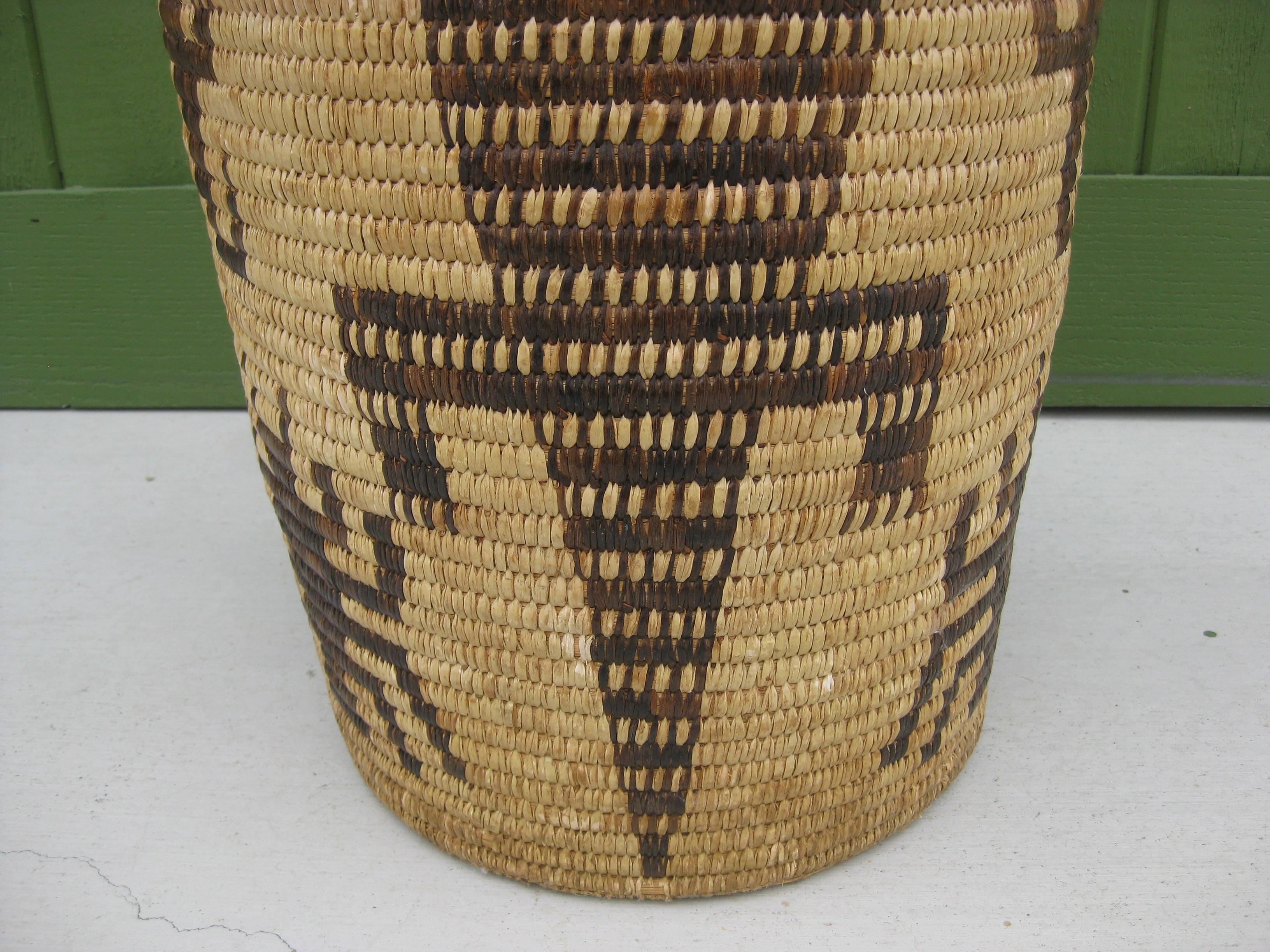 Papago Native American Indian Pictorial Coiled Lidded Olla Basket HUGE! For Sale 4