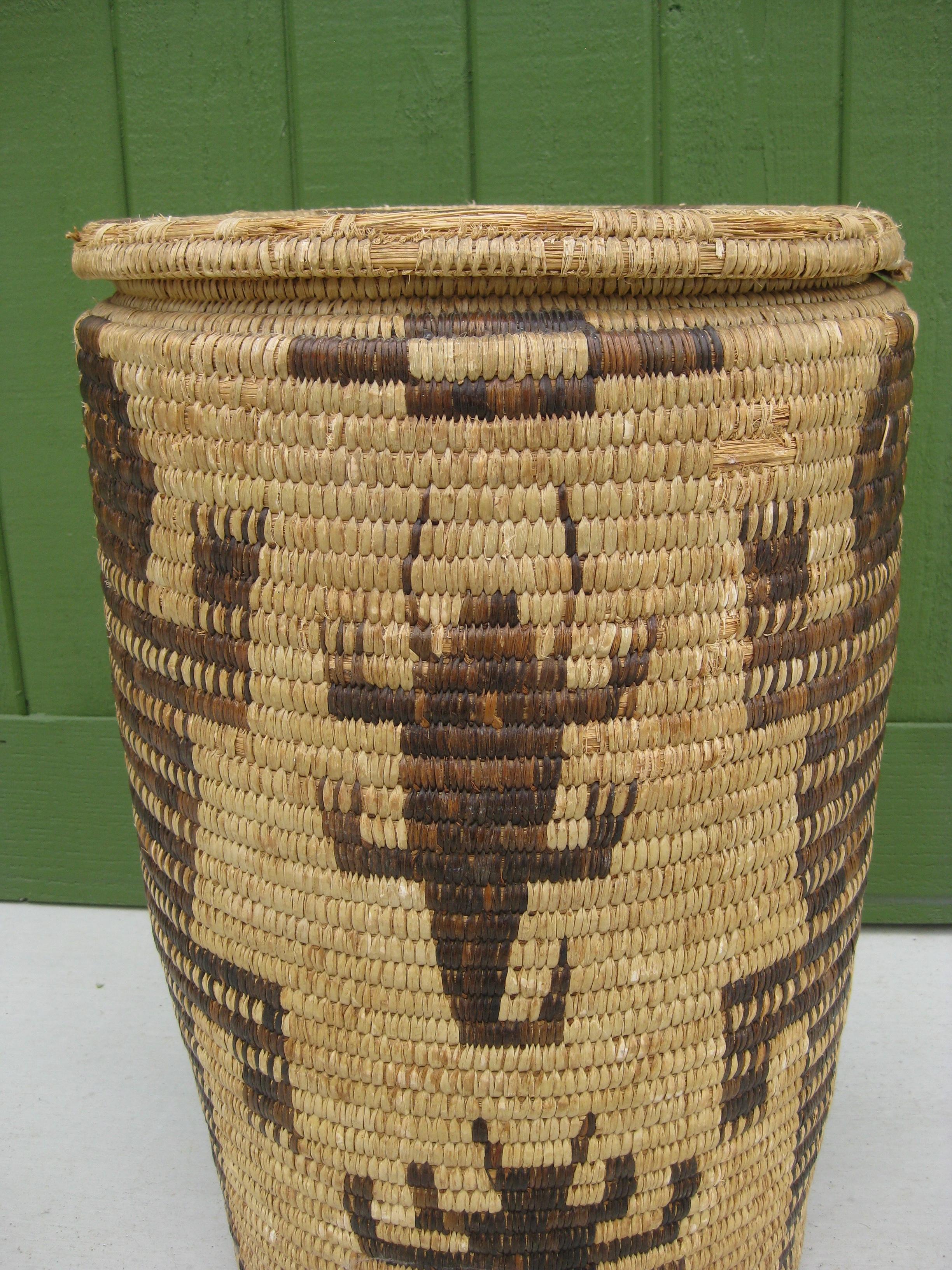 Papago Native American Indian Pictorial Coiled Lidded Olla Basket HUGE ! en vente 5