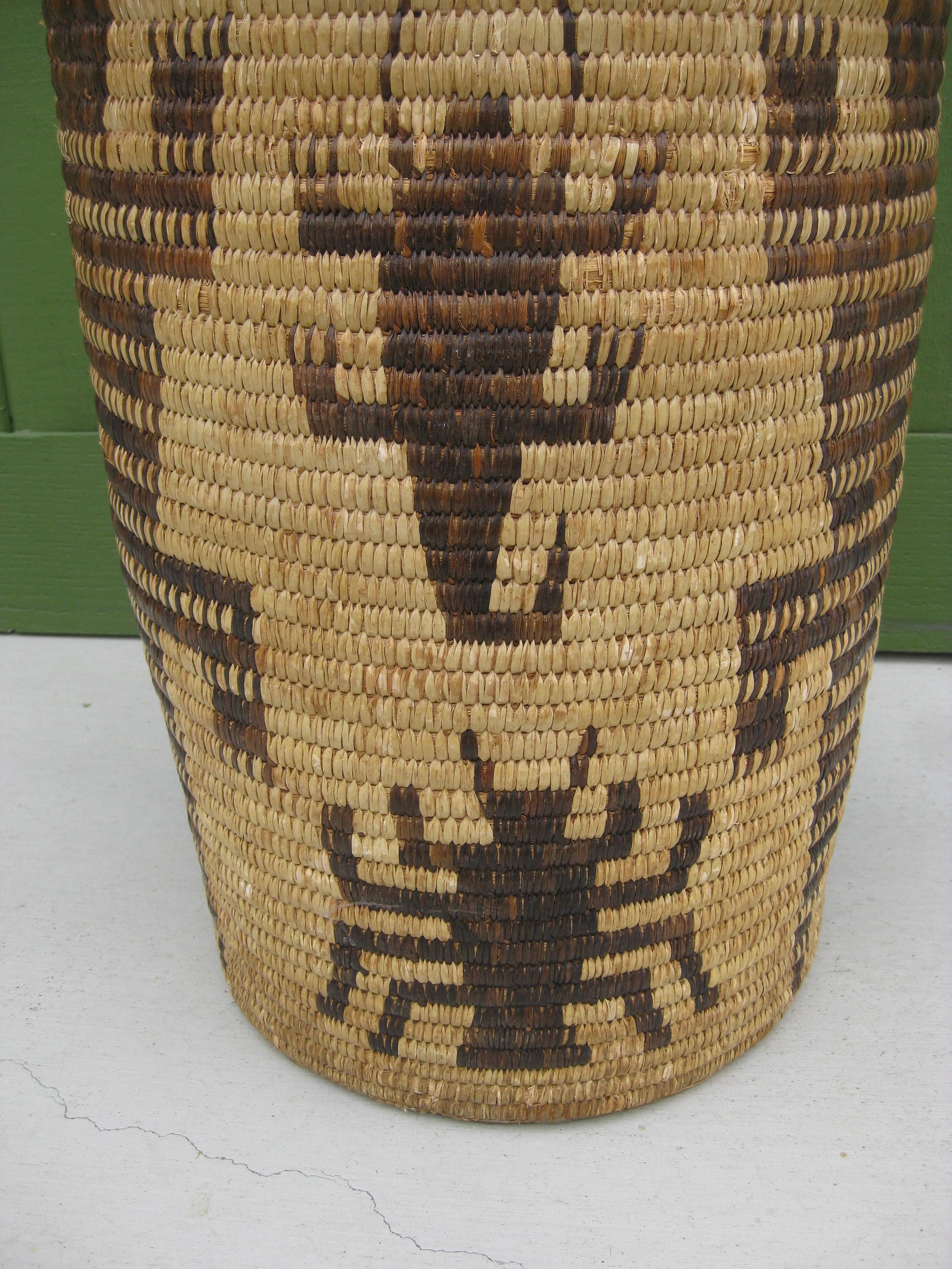 Papago Native American Indian Pictorial Coiled Lidded Olla Basket HUGE! For Sale 7