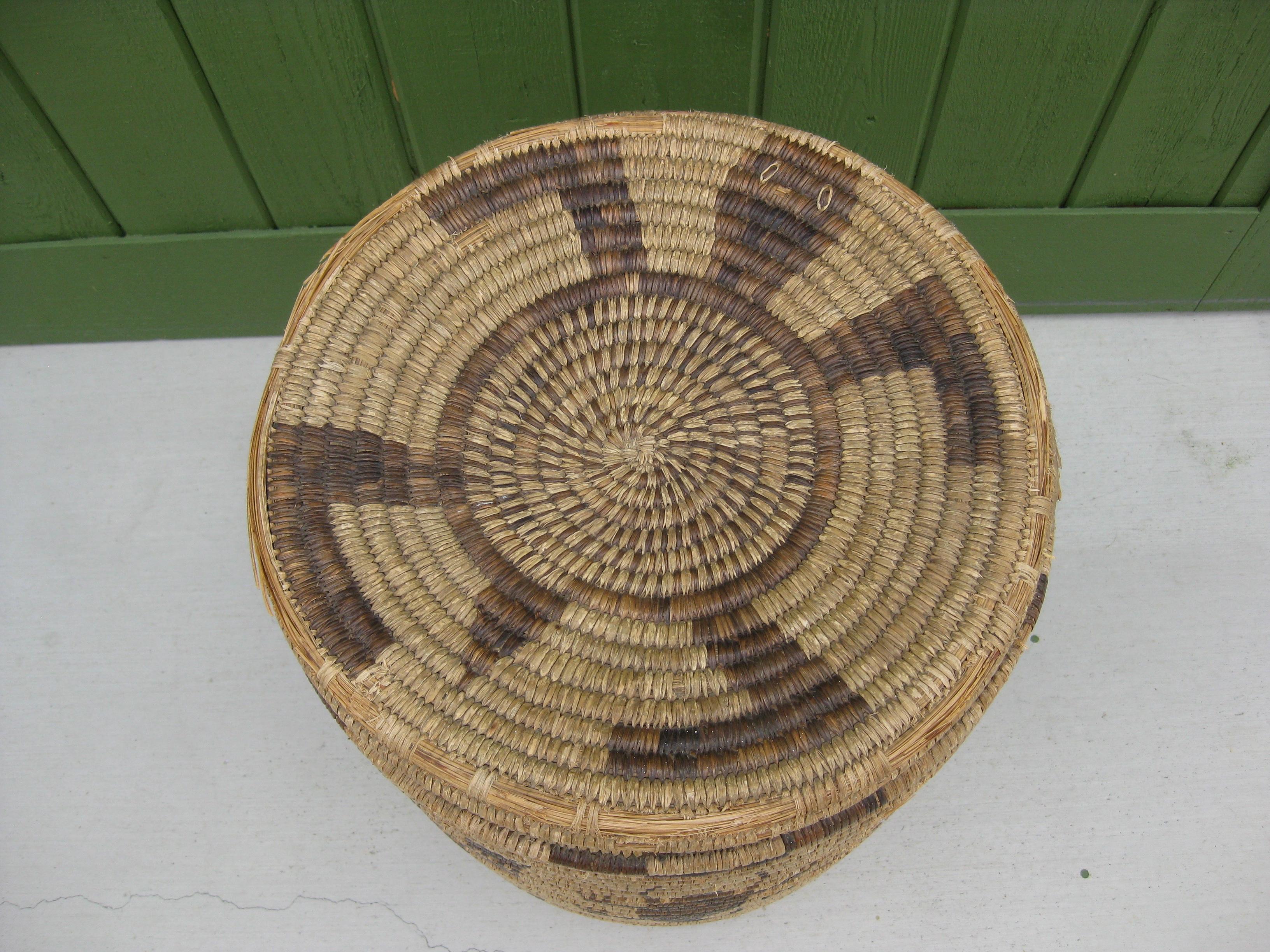 Papago Native American Indian Pictorial Coiled Lidded Olla Basket HUGE! For Sale 9