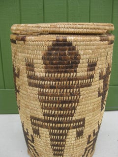 Papago Native American Indian Pictorial Coiled Lidded Olla Basket HUGE!