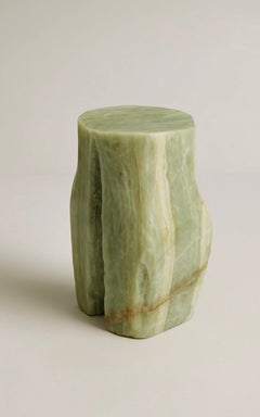 Papaia Unique Side Table in Carved Green Onyx by Andres Monnier