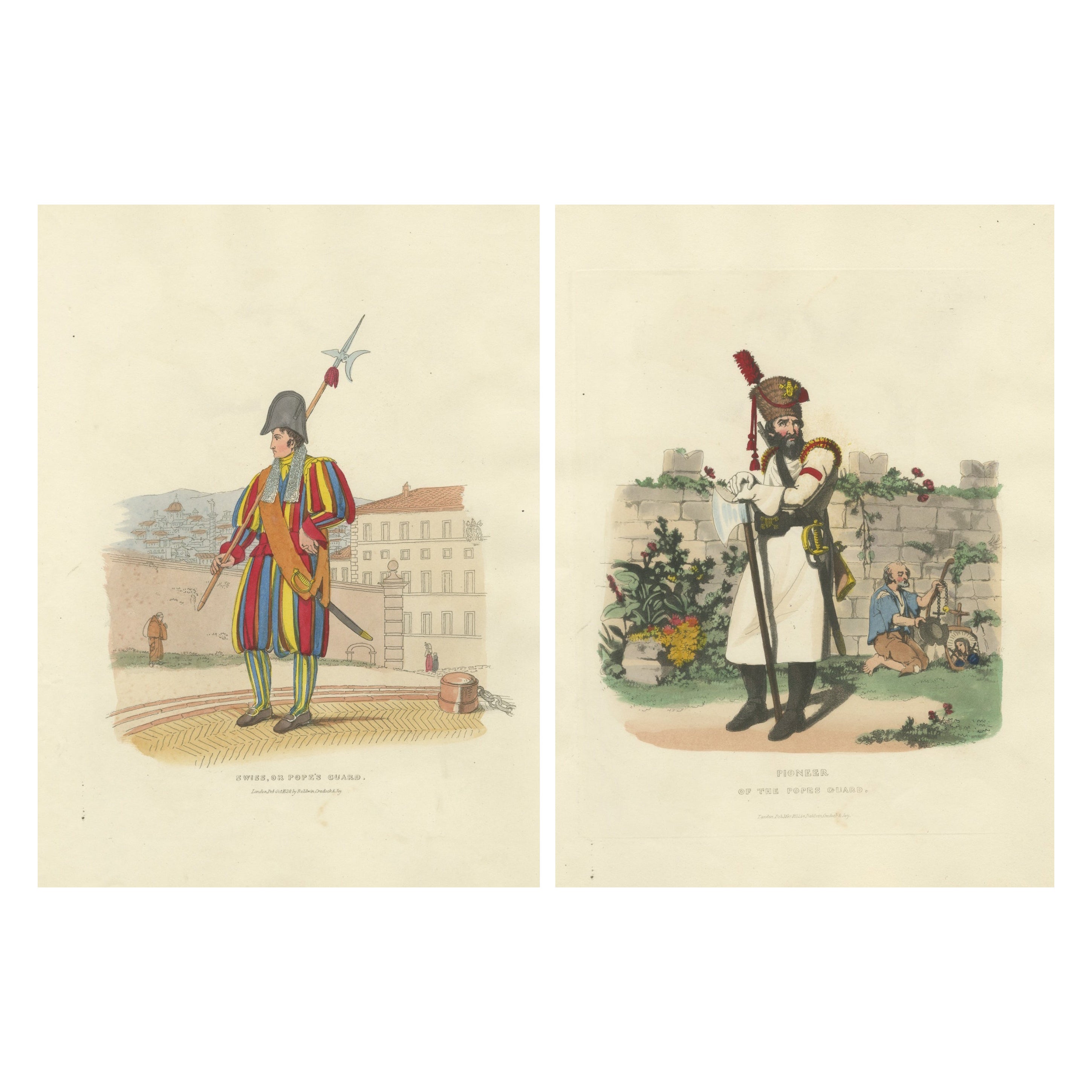 Päpstliche Schweizergarde 
Pionier, Vatikanische Militärkostüme - Polidori um 1820 im Angebot