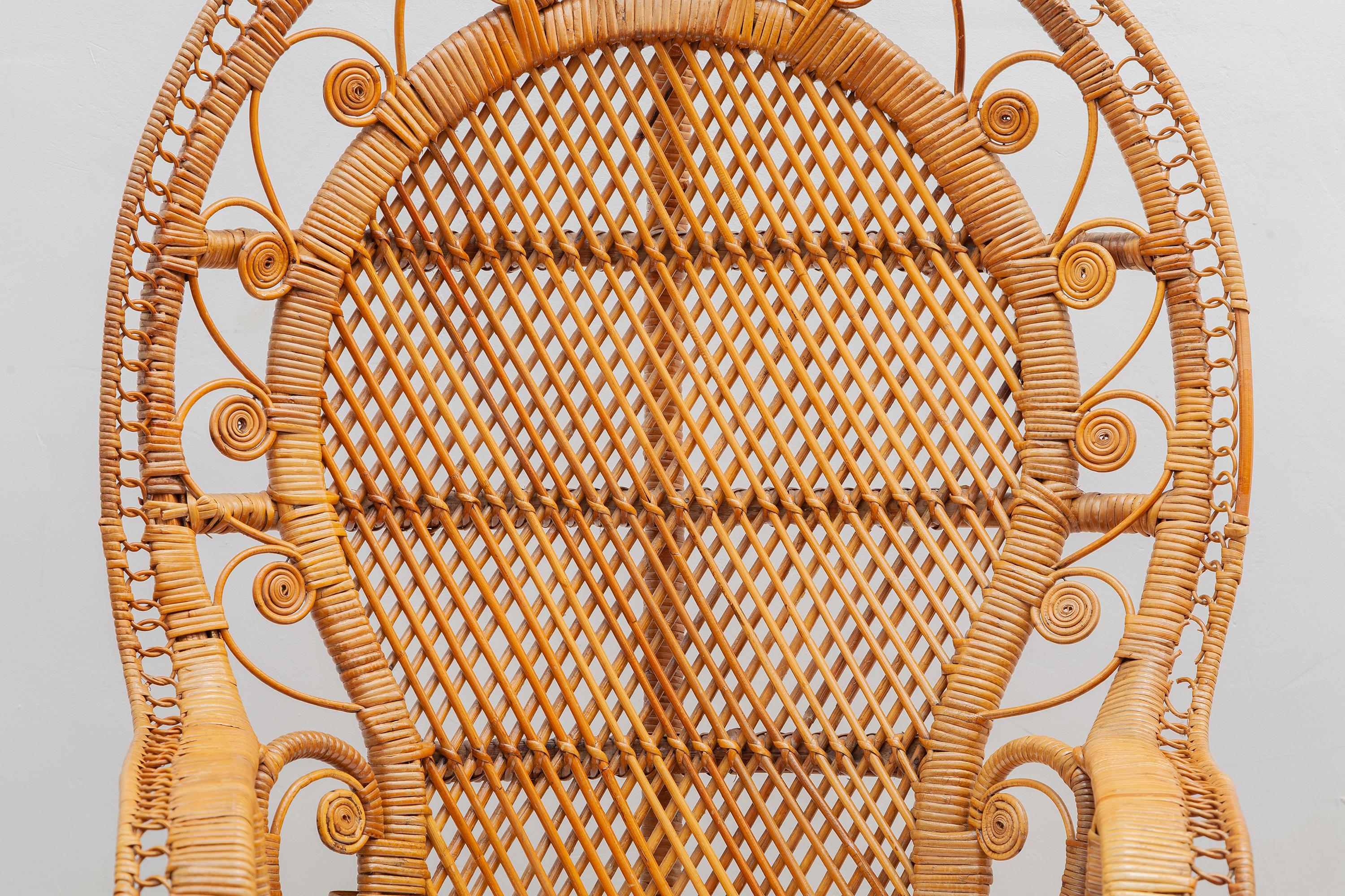 Italian Papasan Bamboo Wicker Lounge Chair, 1970s, Italy For Sale