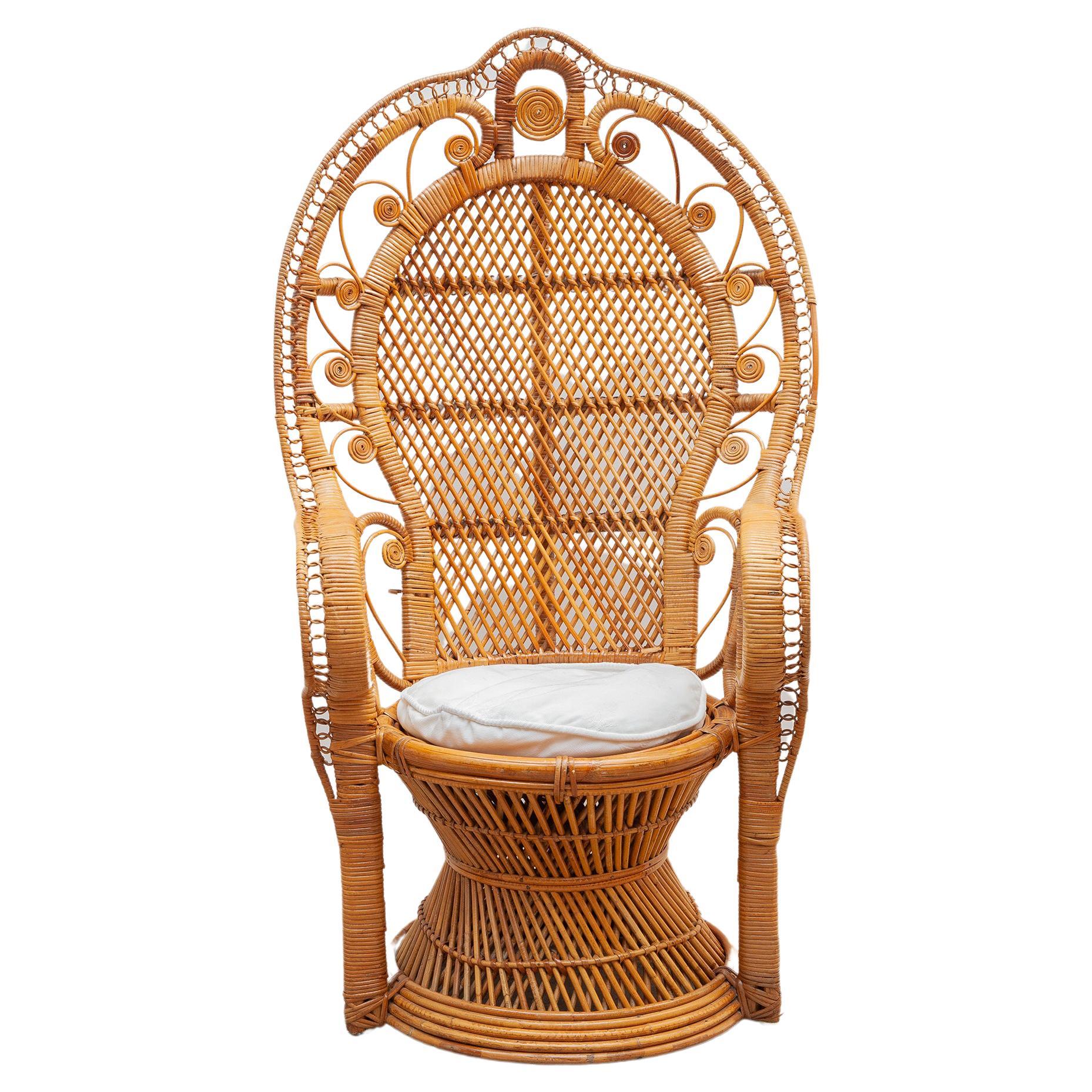 Papasan Bamboo Wicker Lounge Chair, 1970s, Italy For Sale