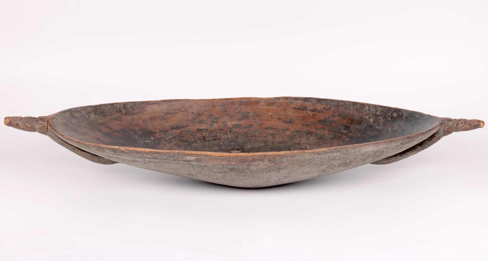 Papau New Guinea Carved Wood Feast Bowl For Sale 5