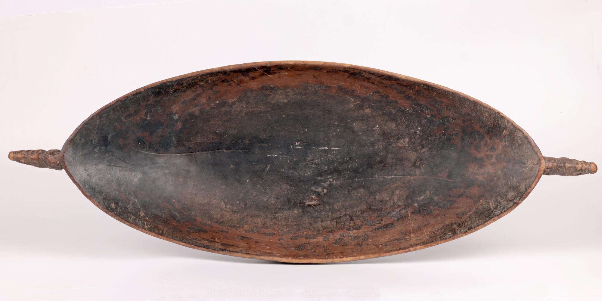 Papau New Guinea Carved Wood Feast Bowl For Sale 1