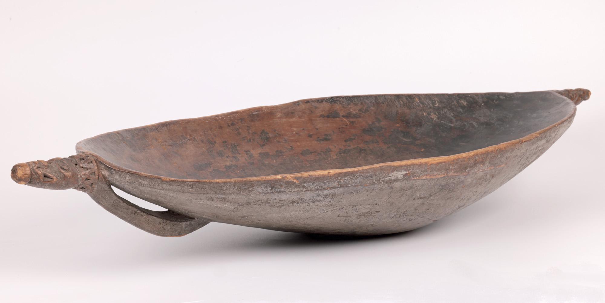 Papau New Guinea Carved Wood Feast Bowl For Sale 2