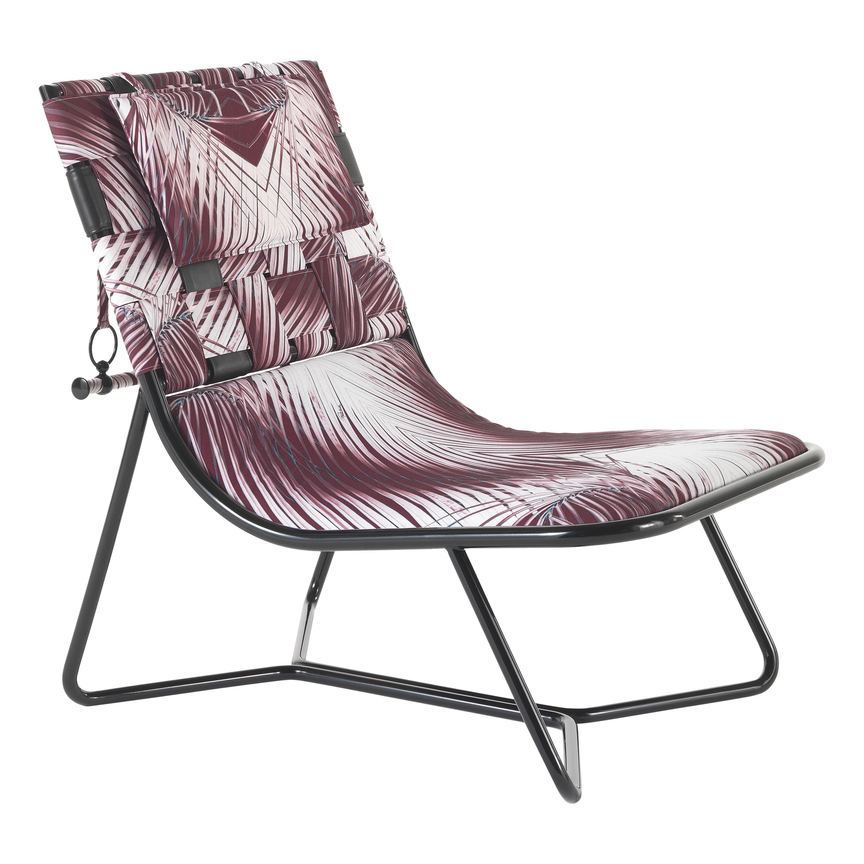 Papeete Outdoor armchair in metal frame in outdoor finishing col. Black. Outdoor fabric cat. A. Jungle and black leather. Structure in outdoor. Additional decorative cushions upon request.