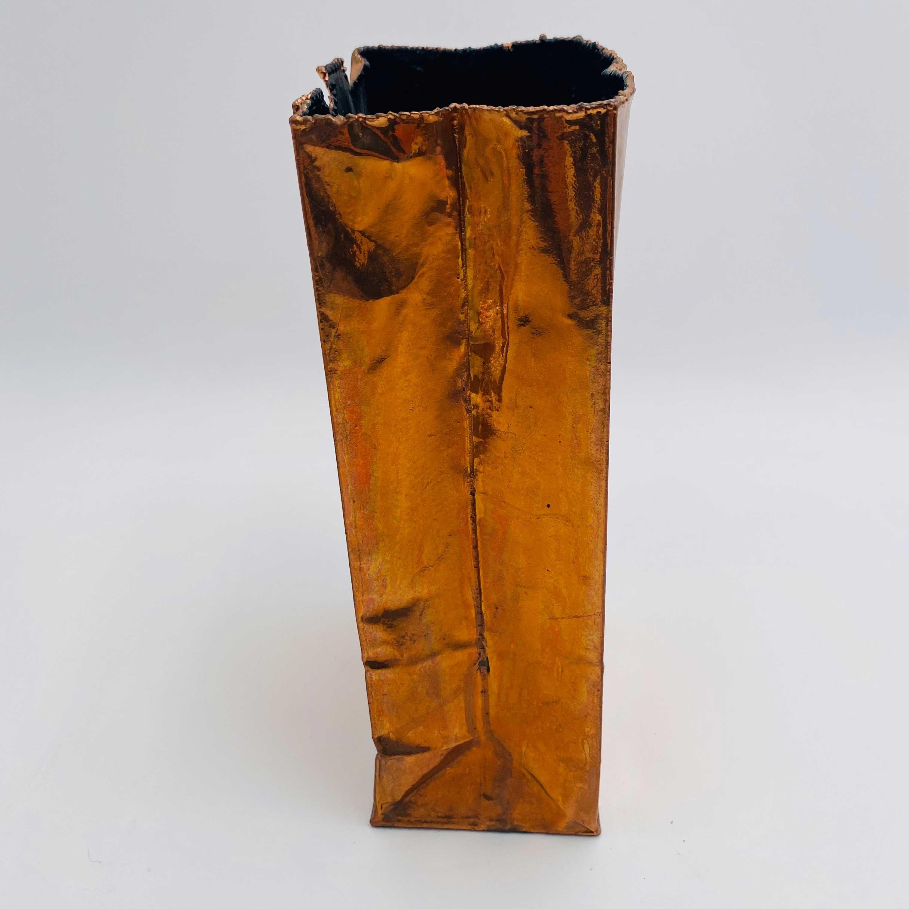 20th Century Paper Bag Vase Metal Sculpture by California Bronze