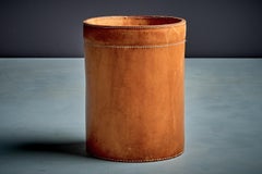 Paper Basket in Cognac Leather with White Stitching Denmark - 1960s