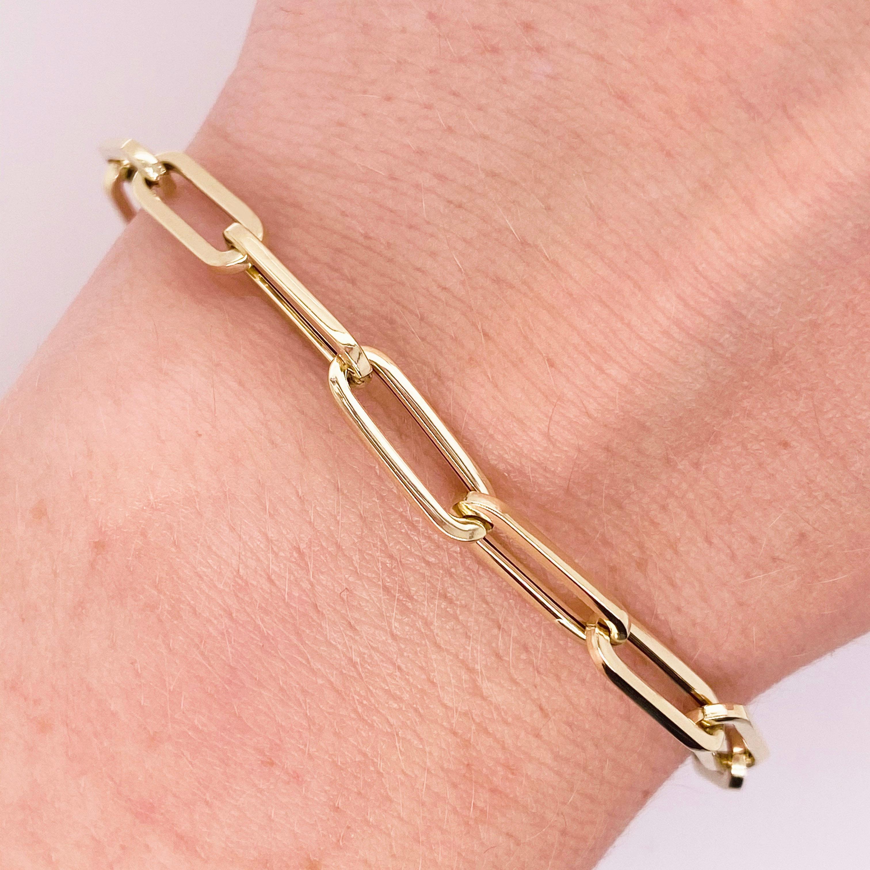 Paper clip chains are the hottest thing in 2020's jewelry fashion! This 14k yellow gold bracelet matches everything and is the perfect addition to any outfit, casual or formal. This bracelet would make the perfect gift for your loved one or
