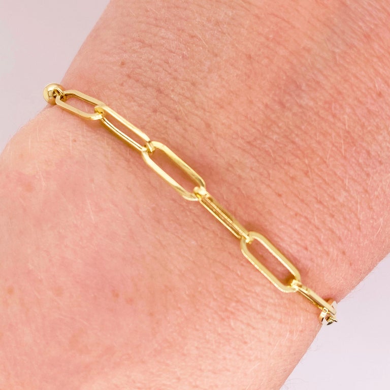 Paper Clip Bracelet, Bolo Bracelet, 14 Karat Yellow Gold Woman's Bracelet For Sale at 1stDibs