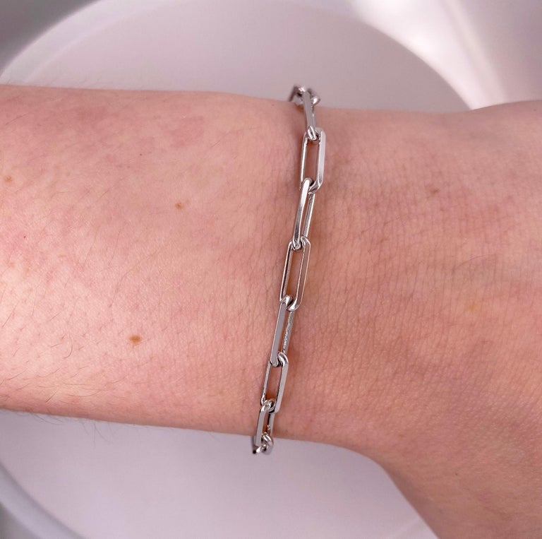 Paper Clip Bracelet in Sterling Silver with Adjustable Bolo Clasp