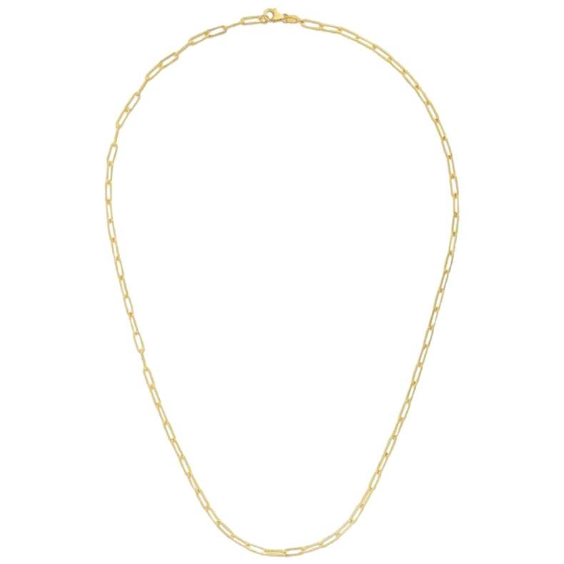 Paper Clip Chain, 20 Inch 2.5mm in 14 Karat Yellow Gold, Sturdy Clasp  For Sale