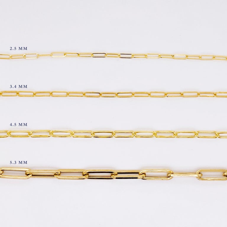 Paper Clip Chain, 14 Karat Yellow Gold, Sturdy Clasp 2.5mm 20 Inch For