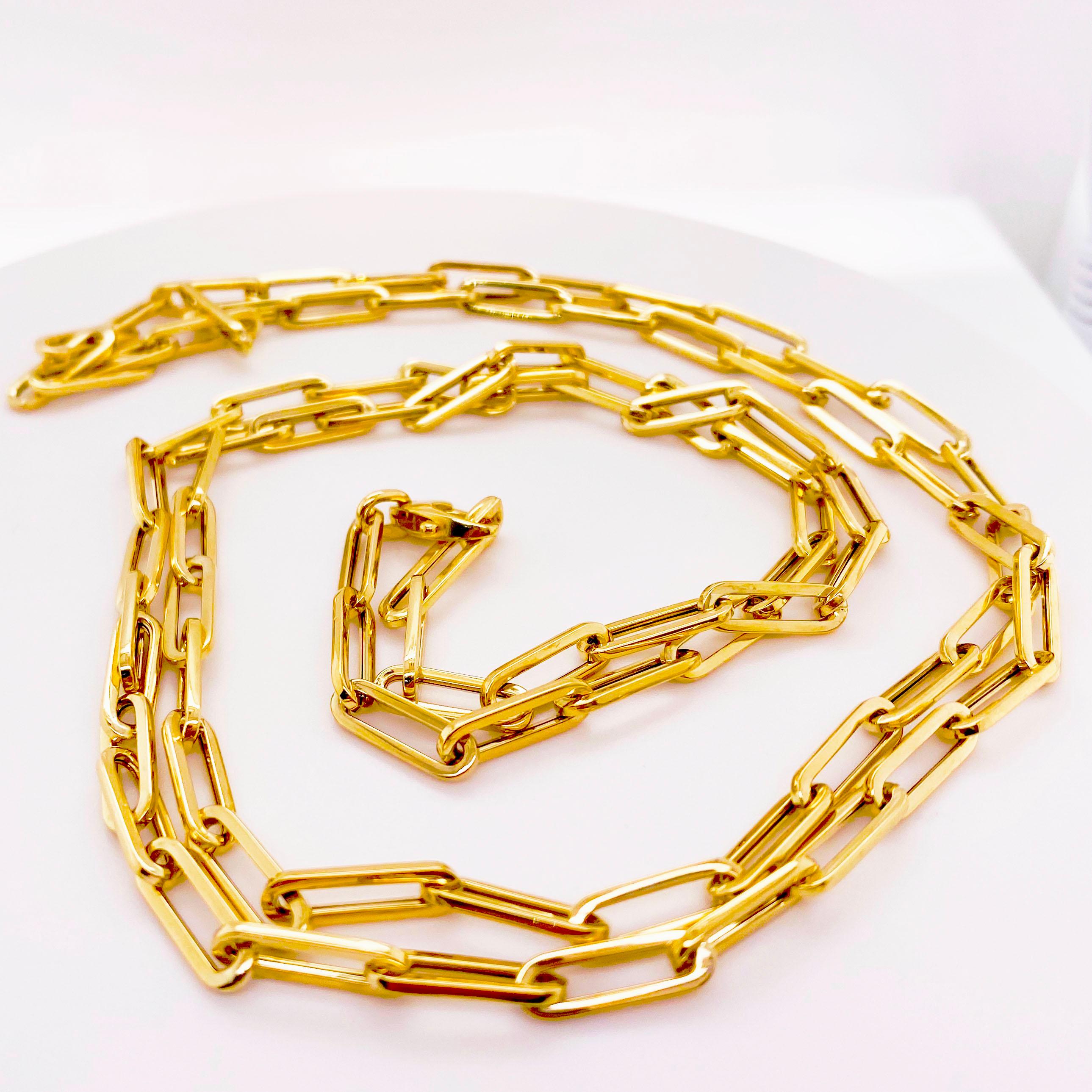 Contemporary Paper Clip Chain, 20 Inch 2.5mm in 14 Karat Yellow Gold, Sturdy Clasp
