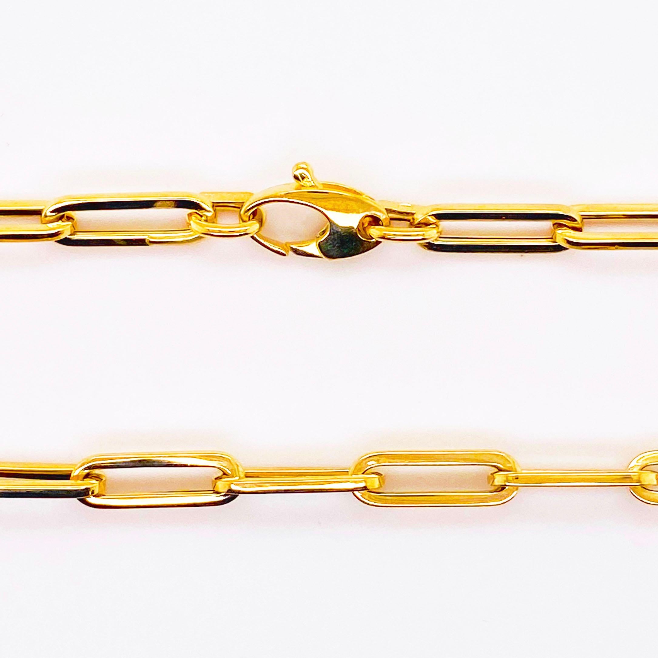 Paper Clip Chain, 14 Karat Yellow Gold, Sturdy Clasp 3.3mm 18 Inch 