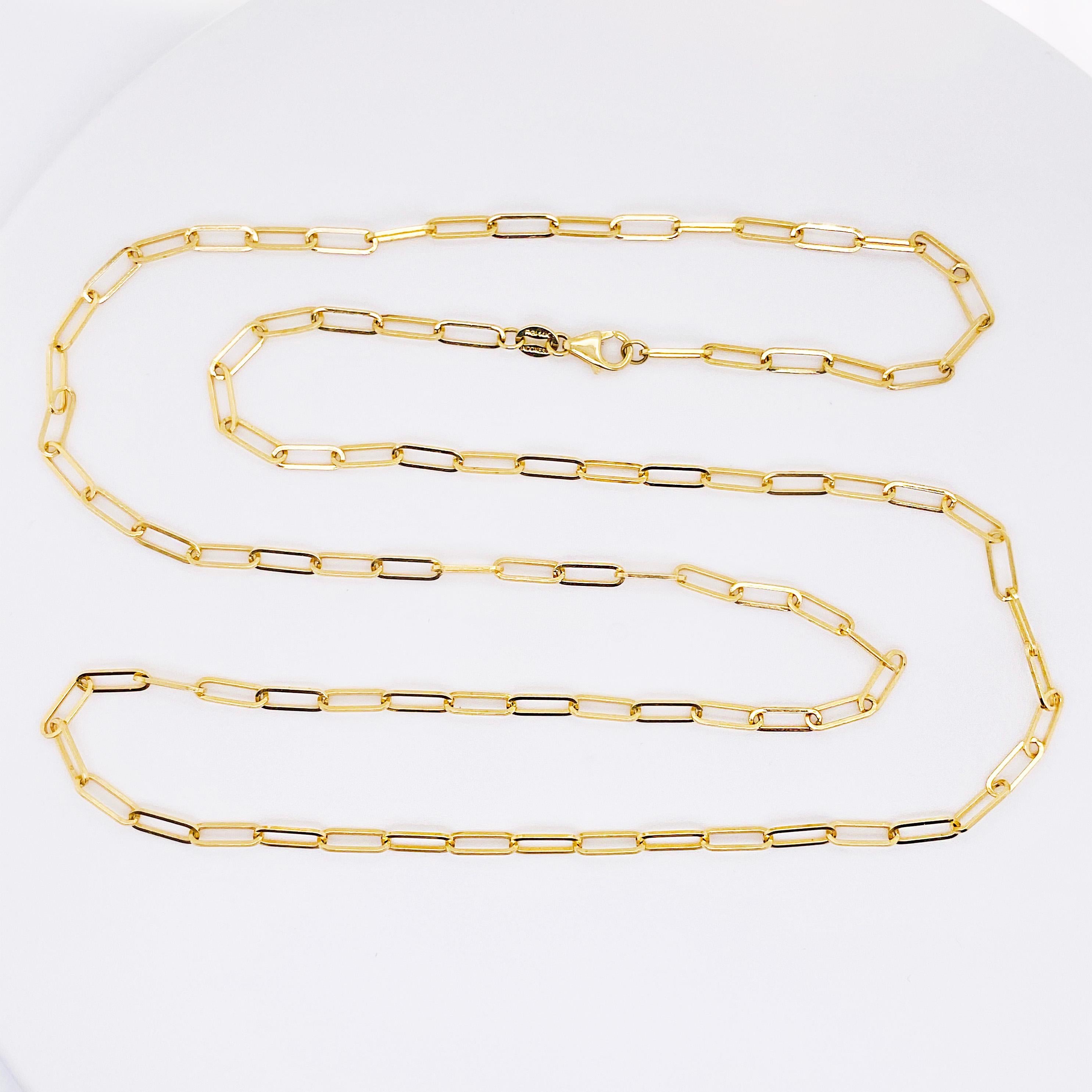 Paper Clip Chain Necklace, 18 inch 2.5mm in 14K Yellow, White, Rose Gold In New Condition For Sale In Austin, TX