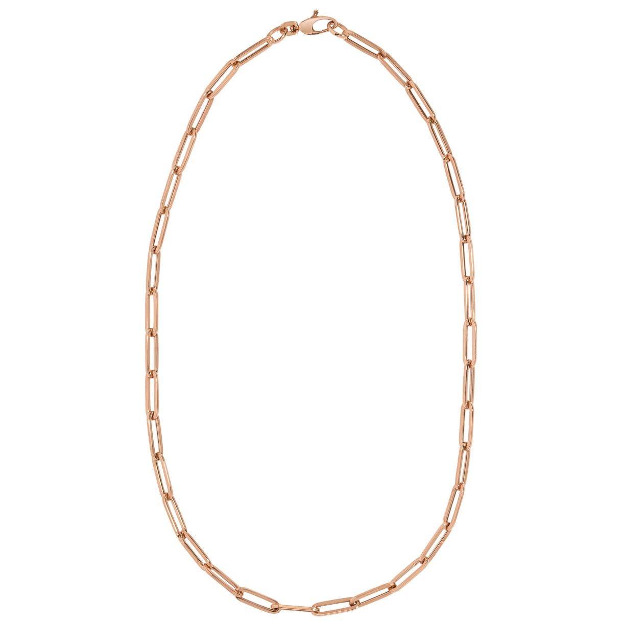 Paper Clip Chain Necklace in Solid 14 Karat Rose Gold by Selin Kent For Sale