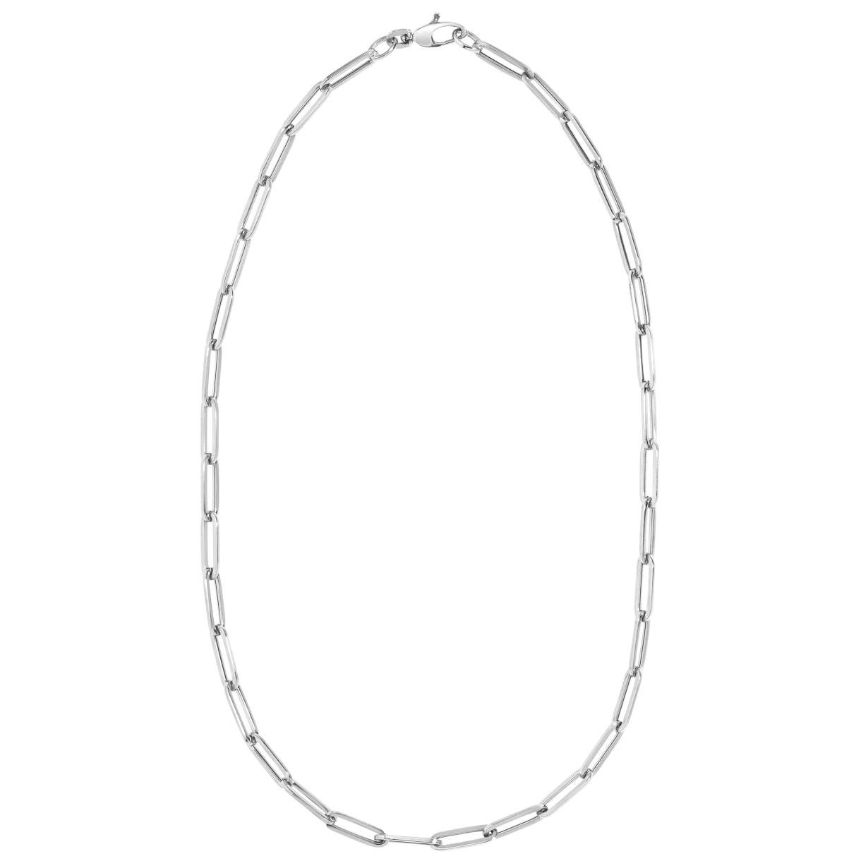 Paper Clip Chain Necklace in Solid 14 Karat White Gold by Selin Kent For Sale