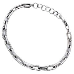 Paper Clip Diamond Bracelet White Round Diamonds 0.56CT in 14K White Gold 