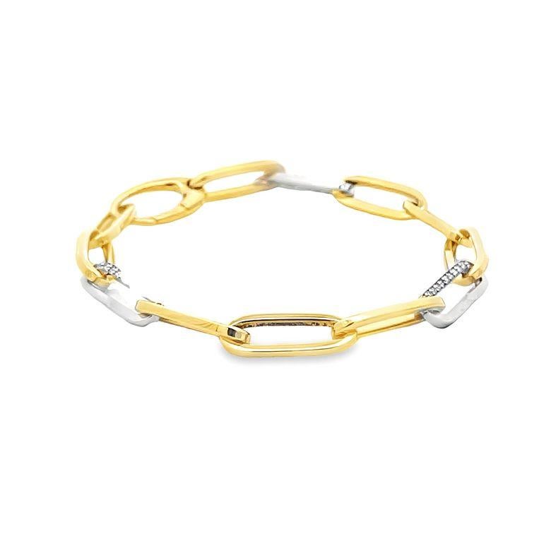 Moderne Bracelet en diamant trombone Diamants ronds blancs 0.70CT en or 14K bicolore en vente