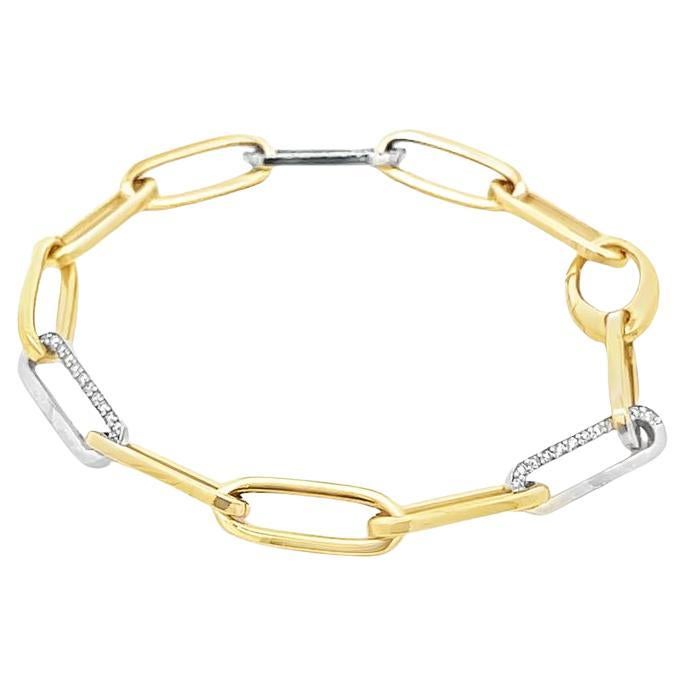 Bracelet en diamant trombone Diamants ronds blancs 0.70CT en or 14K bicolore en vente