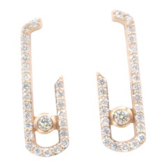 Paper Clip Diamond Pavé 18K Rose Gold Pierced Earrings