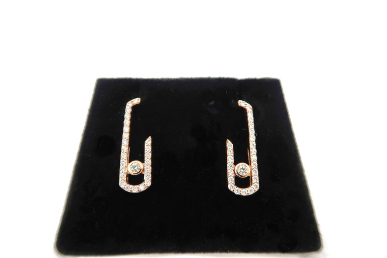 Paper Clip Diamond Pavé Rose Gold Pierced Earrings For Sale at 1stdibs