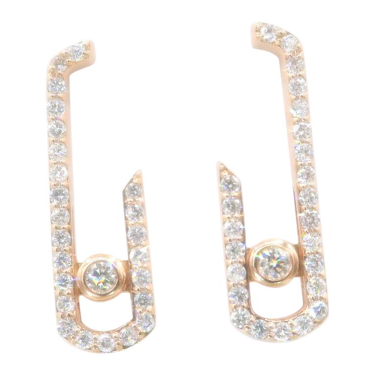 Paper Clip Diamond Pavé Rose Gold Pierced Earrings For Sale at 1stdibs