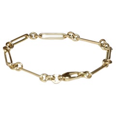 Paper Clip Link and Rolo Chain Bracelet in 14K Yellow Gold - 7" Perfect as Women