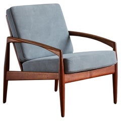 Paper Knife' Grey Suede + Teak Chair by Kai Kristiansen for Magnus Olesen