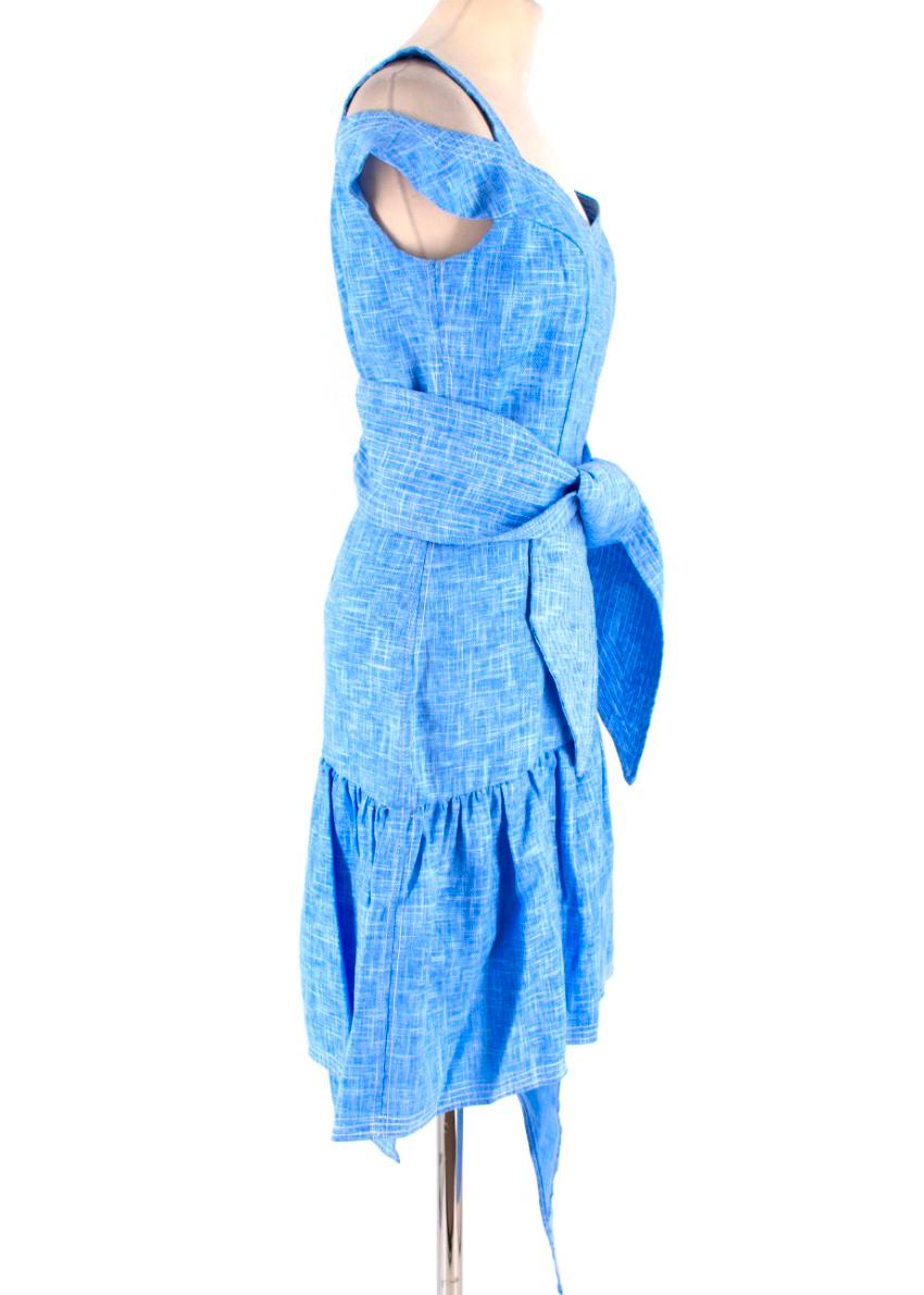 Paper London blue sky weave pear dress.

- Mini silhouette
- Bow design
- Unlined
- Composition: 100% Natural Ramie
- Colour: Sky Blue
- Zipper on back

Please note, these items are pre-owned and may show some signs of storage, even when unworn and