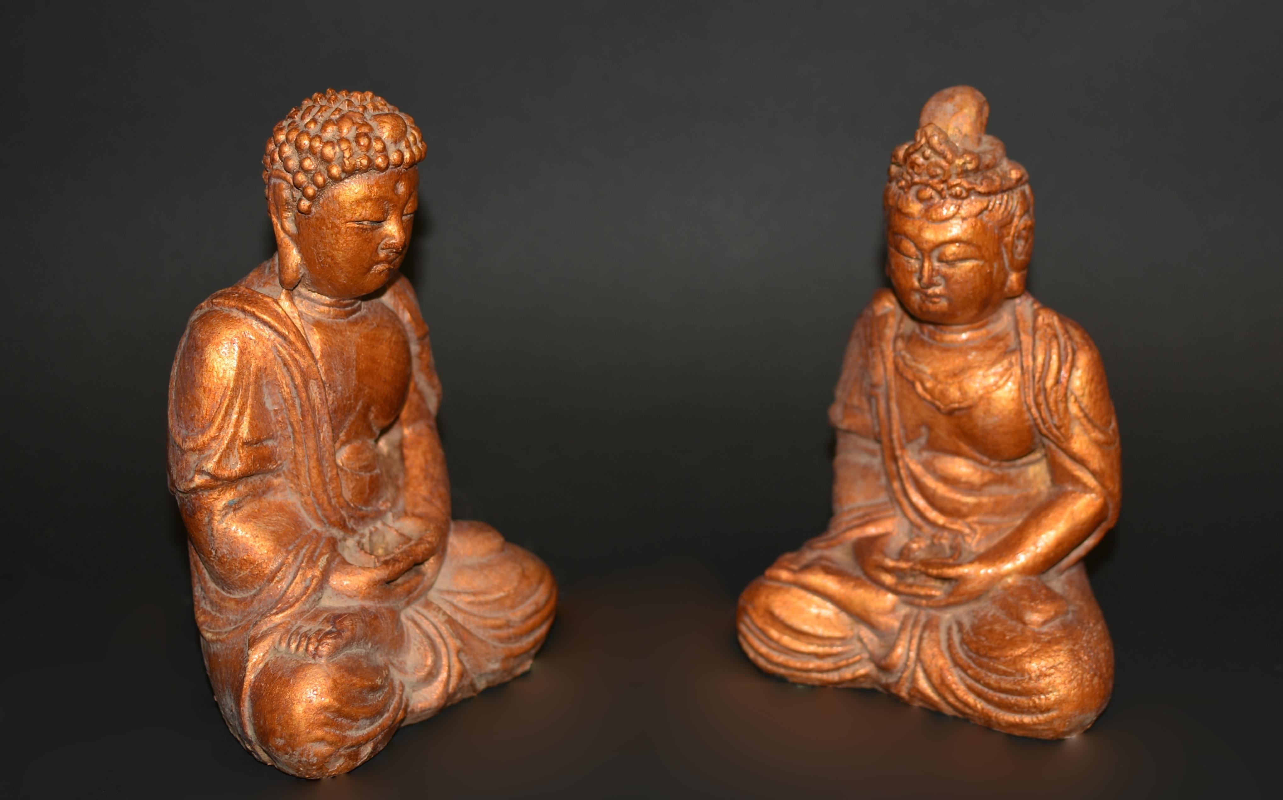 Chinese Paper Mache Buddha Statues Set of Two