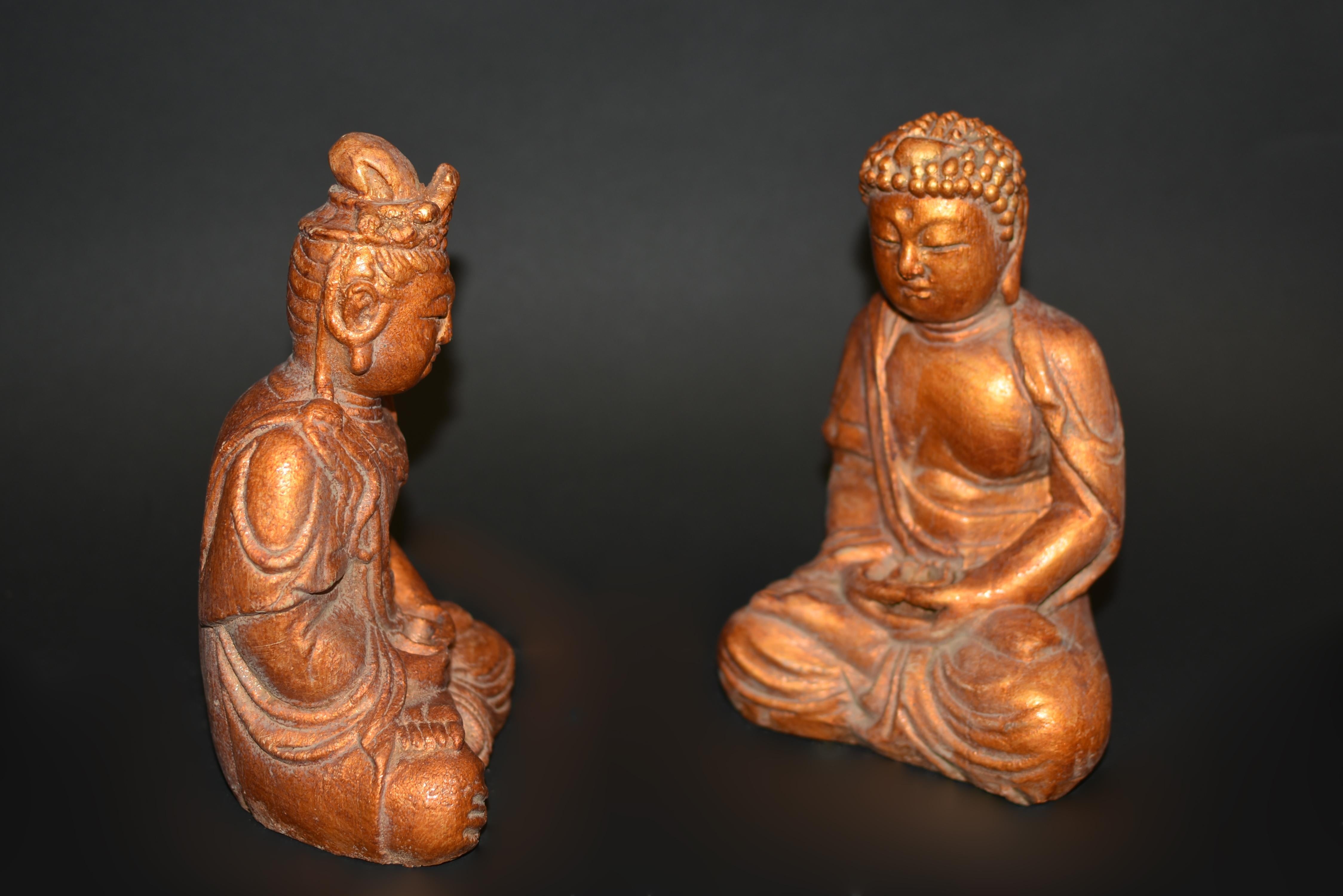 Hand-Crafted Paper Mache Buddha Statues Set of Two