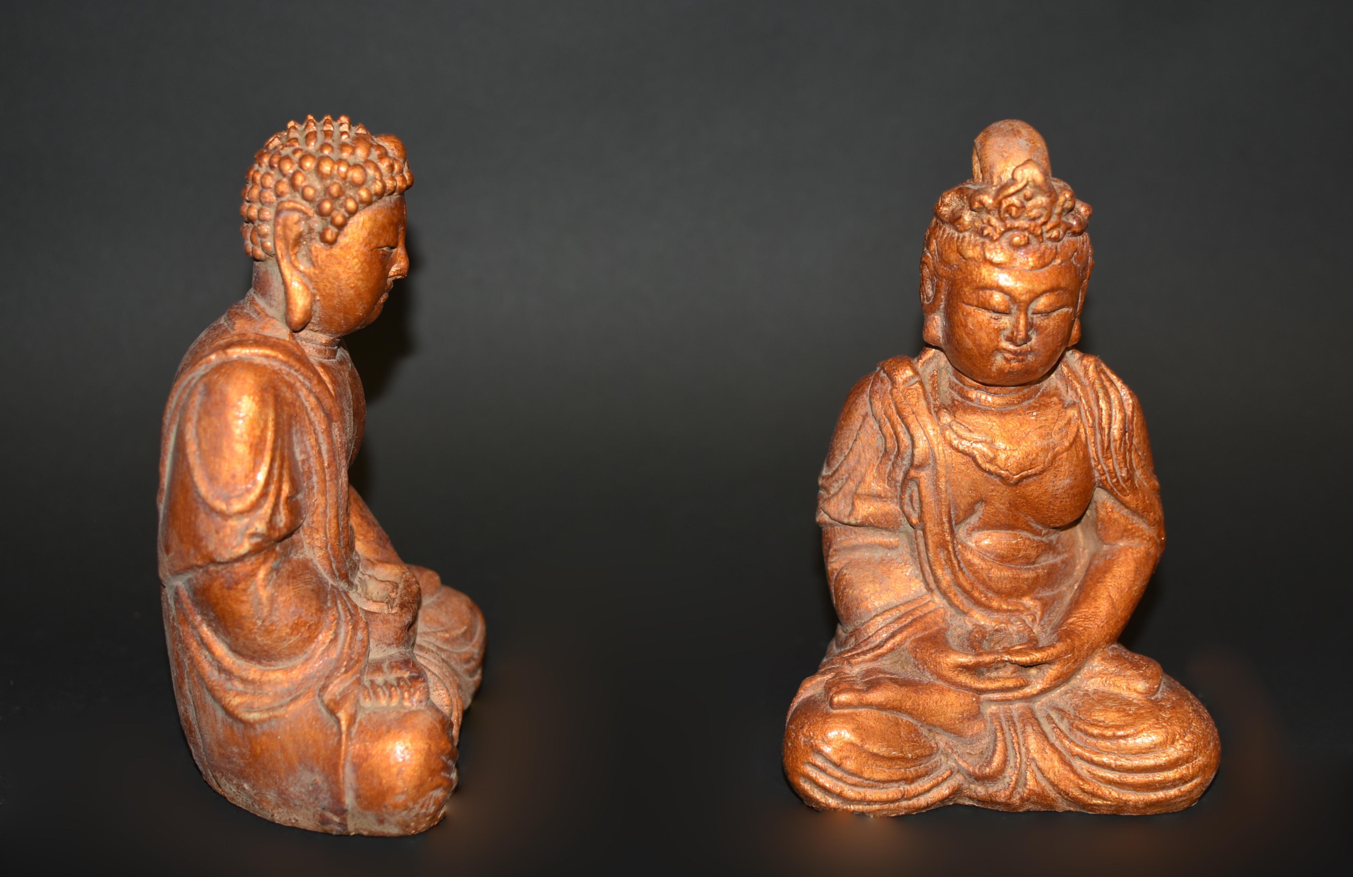 Paper Mache Buddha Statues Set of Two In Good Condition In Somis, CA