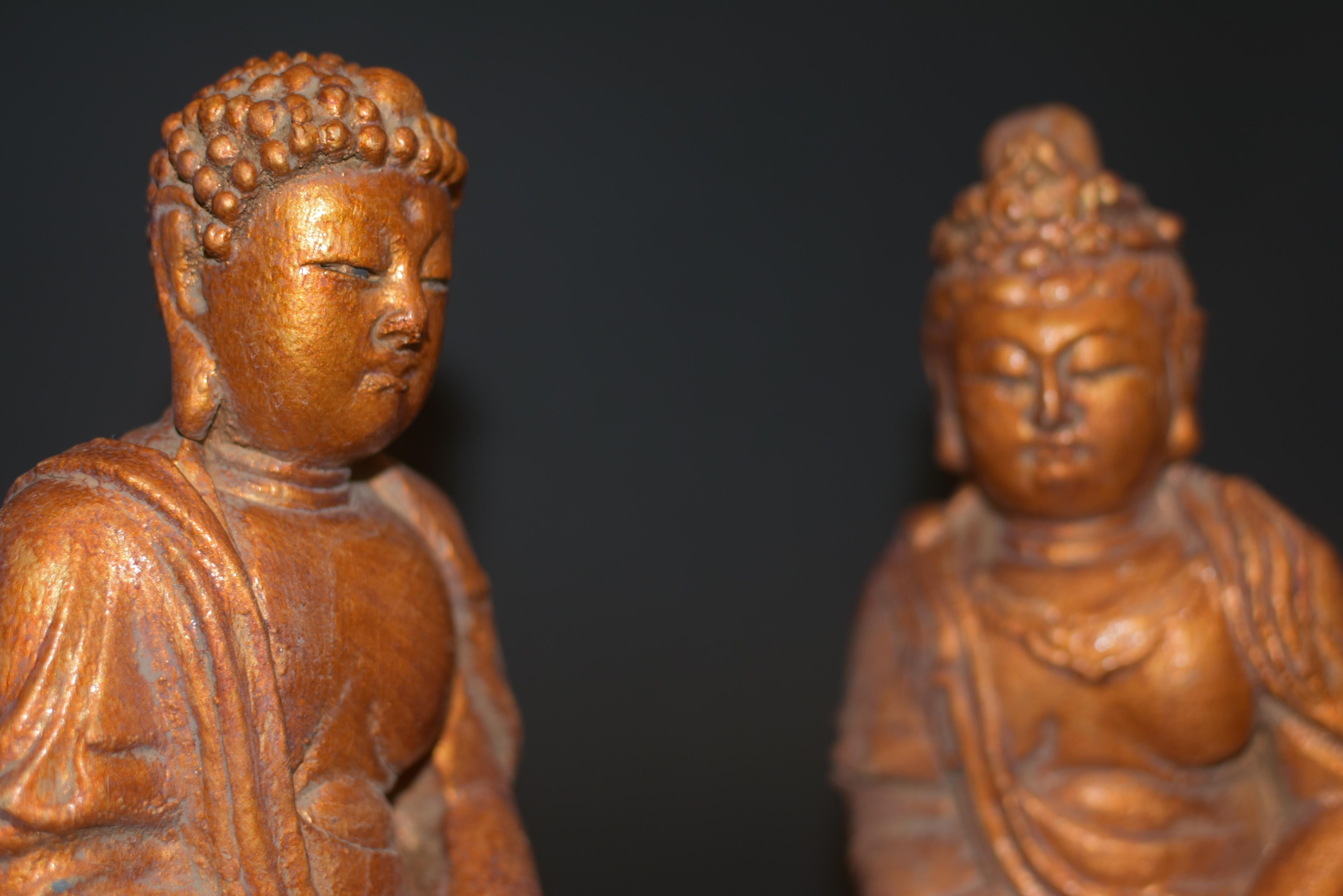 20th Century Paper Mache Buddha Statues Set of Two