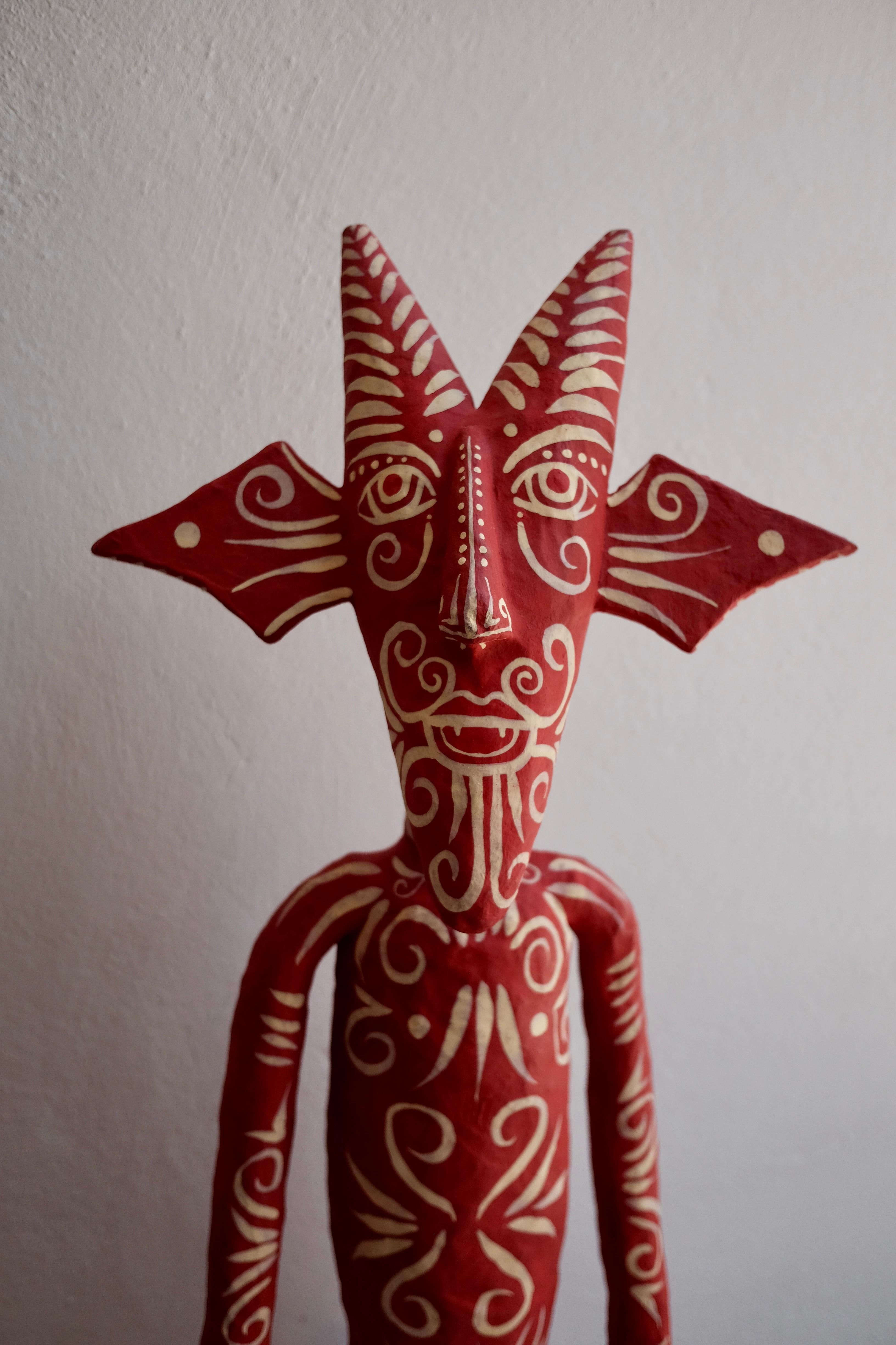 Beautifully created papier mâché devil martian by folk artist MAS from central Mexico. Hand painted, signed and dated.