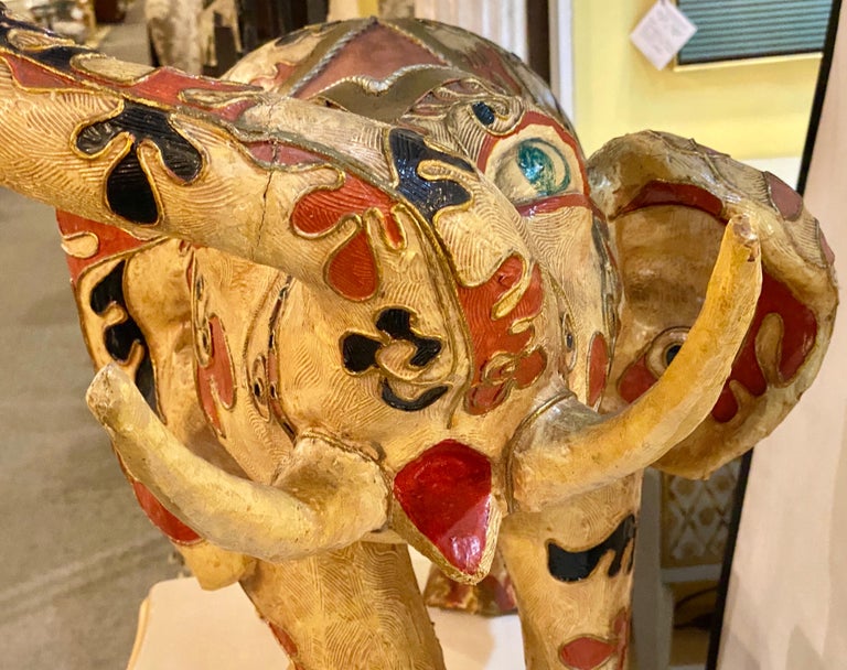 Paper Mâché Hand Painted Circus Elephant With Ball For Sale 9
