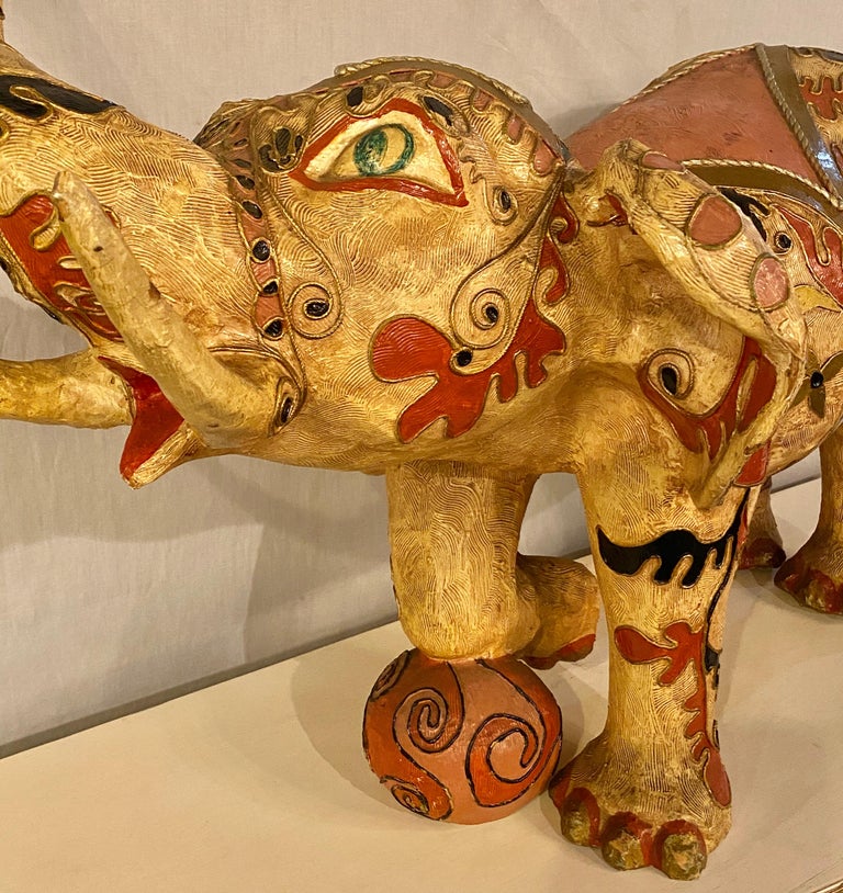 Mid-20th Century Paper Mâché Hand Painted Circus Elephant With Ball For Sale
