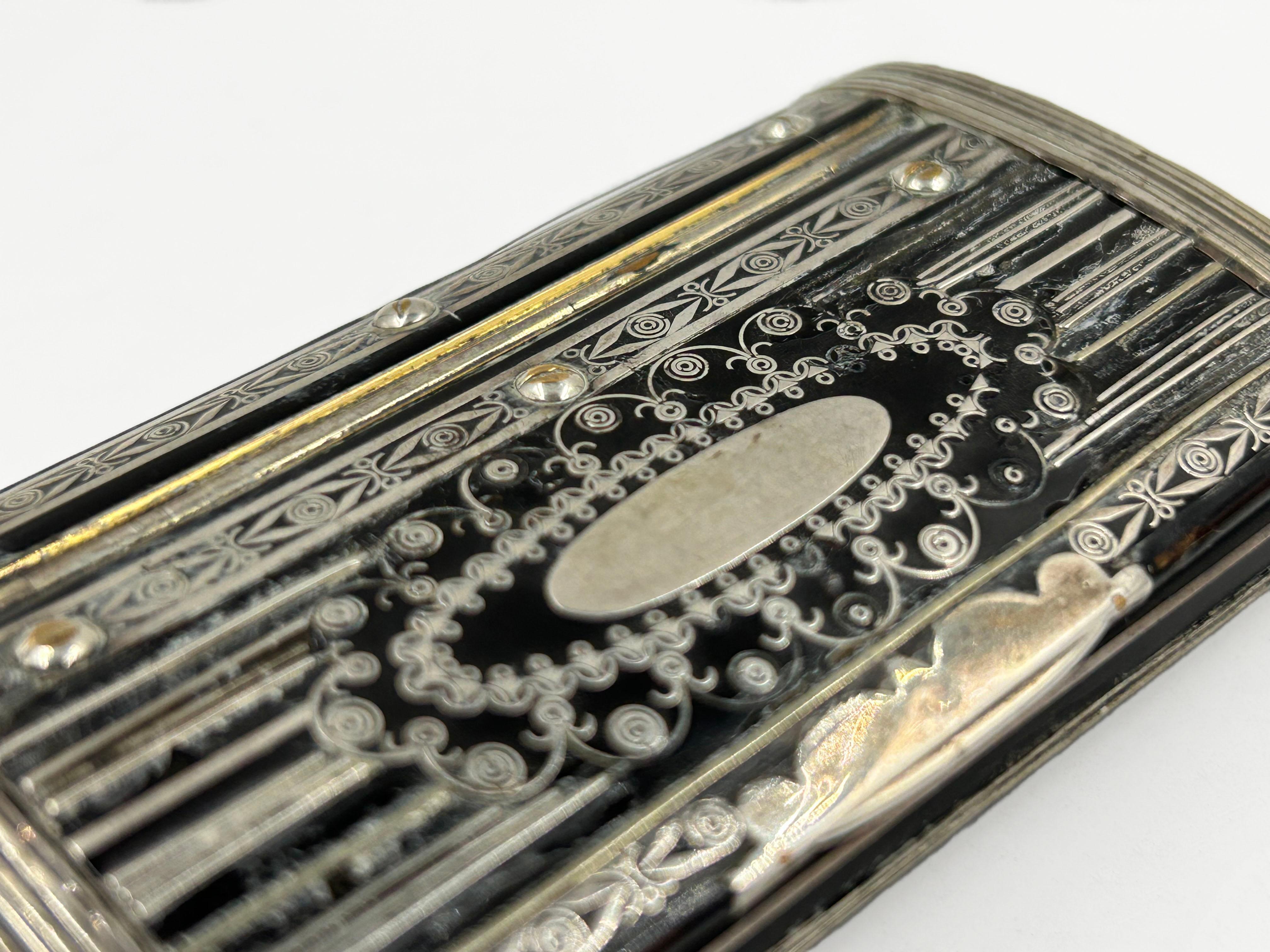 Other Paper Mache Snuff Box with Silver Piqué, 19th Century For Sale