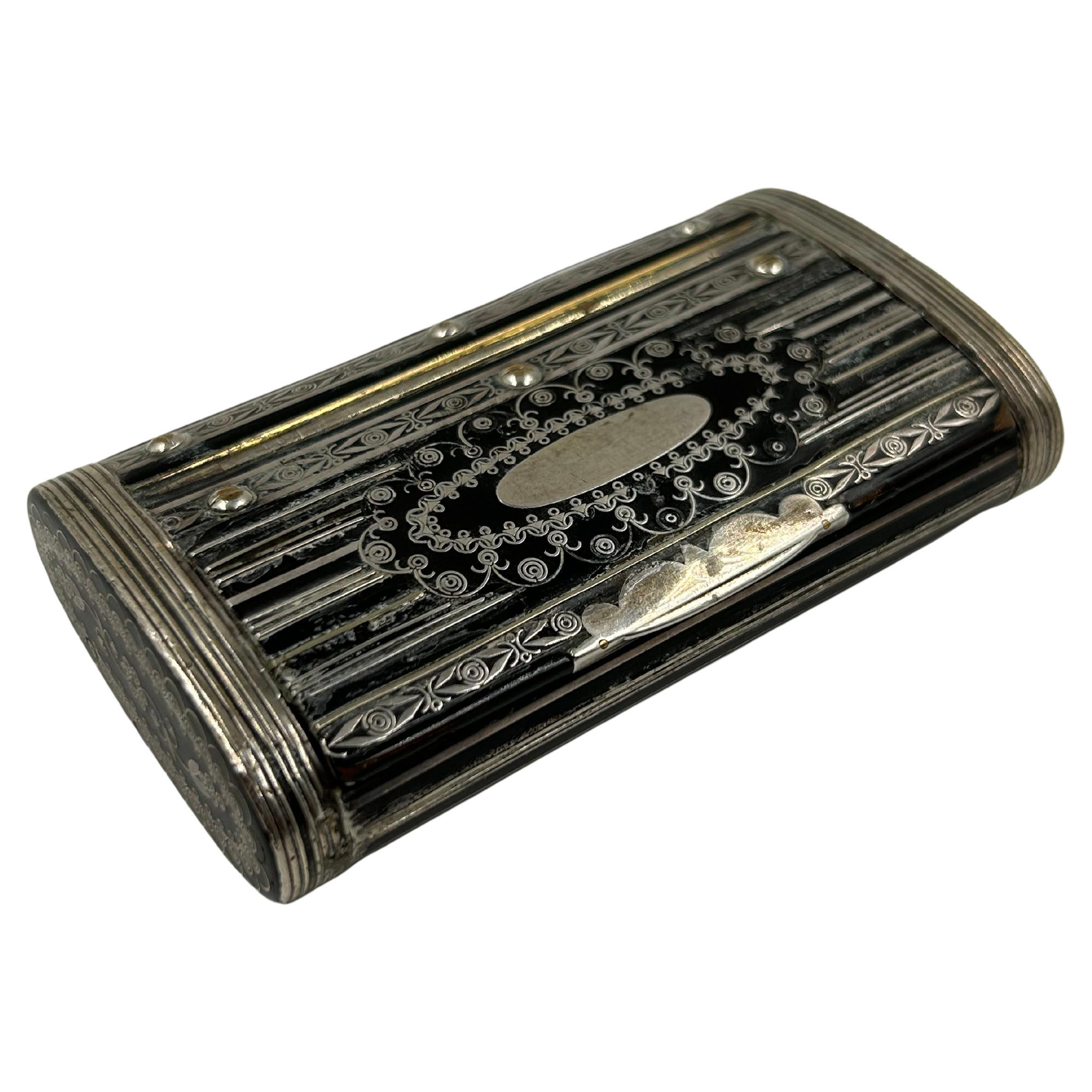 Paper Mache Snuff Box with Silver Piqué, 19th Century For Sale